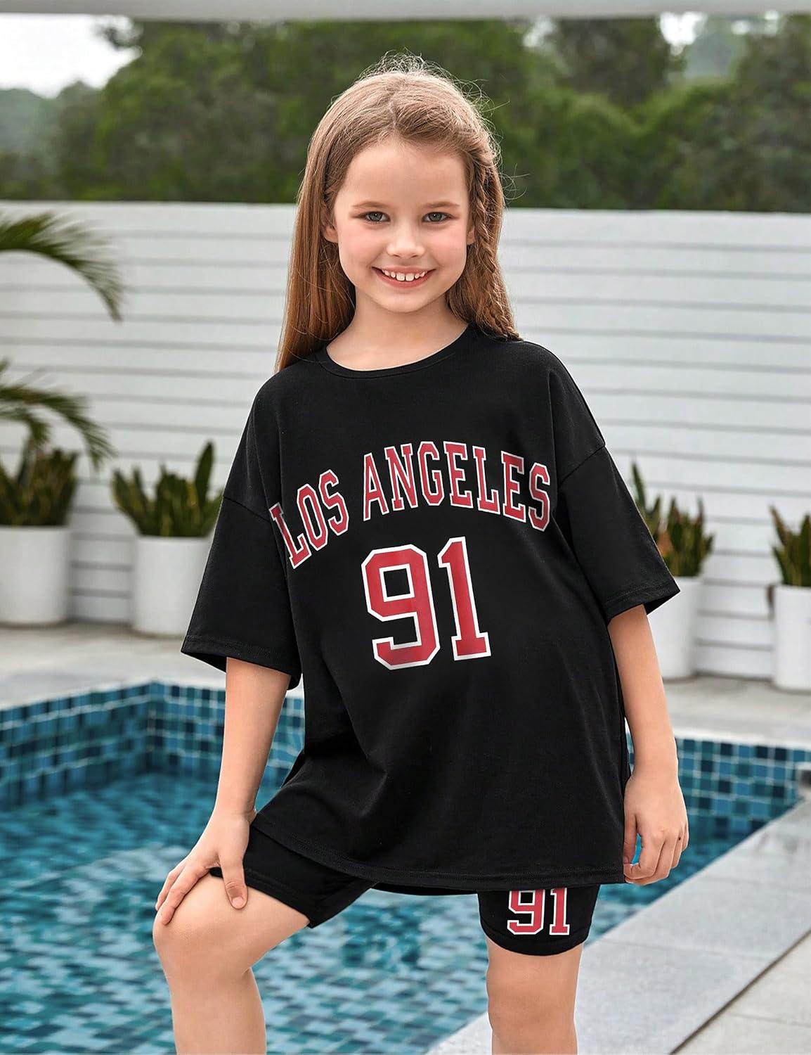 CRISONE Girls Clothes Summer Outfits Graphic Letter Print Tee Shirt + Biker Shorts 2Pcs Clothing Set 7-16T - Image 2