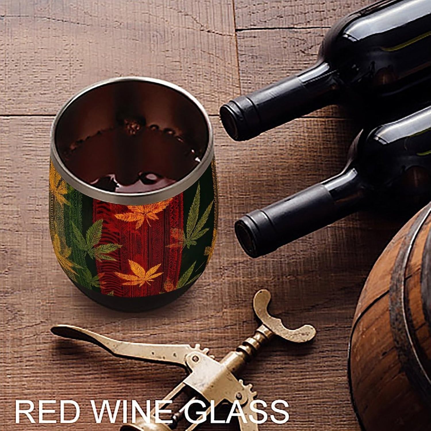 Rasta Leave Traditional Texture Insulated Drinking Cup Stainless Steel Coffee Mug Wine Tumbler with Lid 12OZ