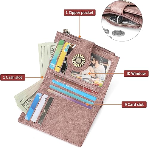 Miniatura 3 de SENDEFN - Carteras pequeñas para mujer, cartera plegable con bloqueo RFID, portatarjetas de cuero, monedero compacto con bolsillo para monedas y