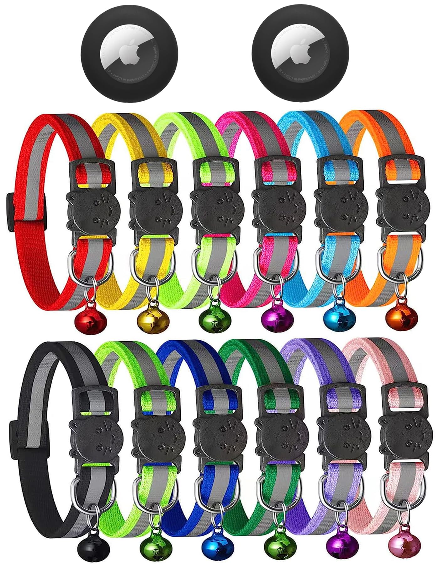 14 Pack Airtag Cat Collar Reflective-Breakaway with AirTag Holder and Bells,Adjustable 7.5''-12.5'',Safety Kitten Collar, Ideal for Girl Boy Cats,Pet