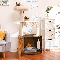 Vista 2 de Hey-brother Árbol para gatos con caja de arena, torre para gatos todo en uno para gatos de interior con hamaca grande, cama, estación de alimentos