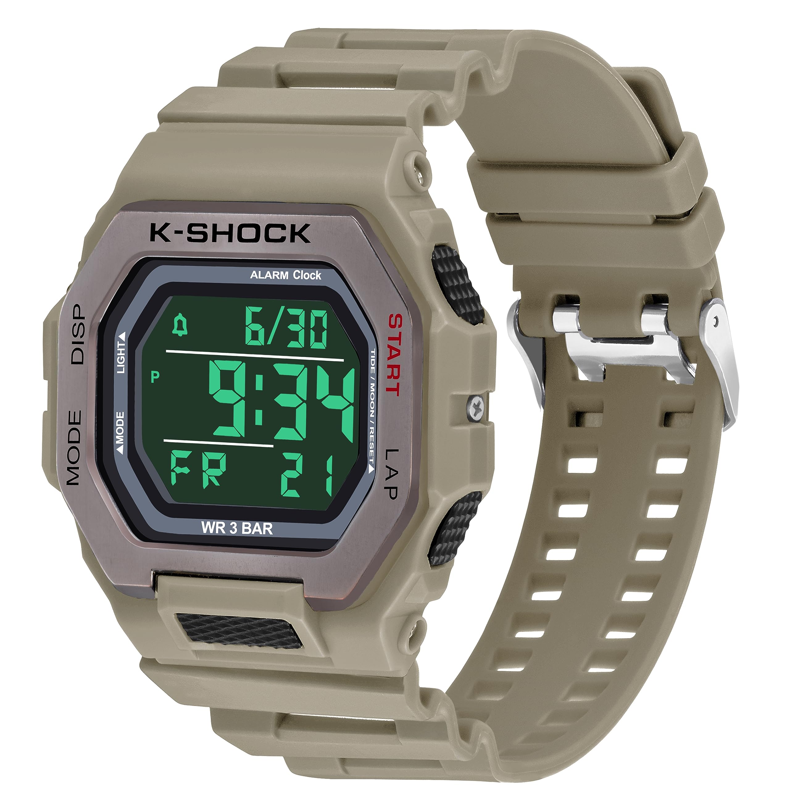 Shocknshop Digital Sports Square Dial LED Unisex Rubber Strap Watch for Men and Womens -WCH32 (Khaki) (B0CGM2TXW6) Amazon Price History, Amazon Price Tracker