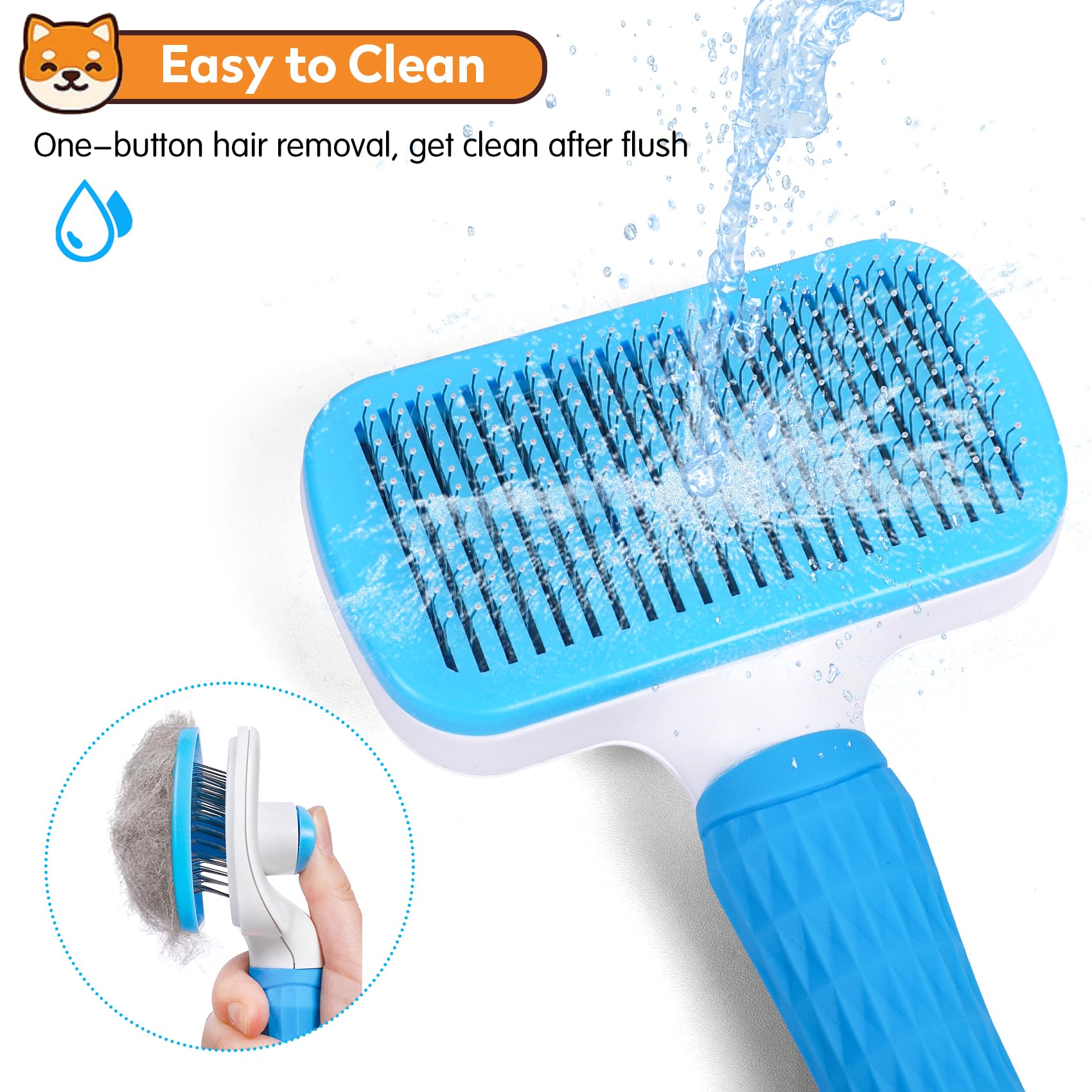 Dog & Cat Brush, Self Cleaning Slicker Brush for Pets, Upgraded Dog Brush for Shedding Massaging and Grooming, Removes Loose Undercoat & Portable Comb for Long Short Haired Dogs(Blue) - image 5