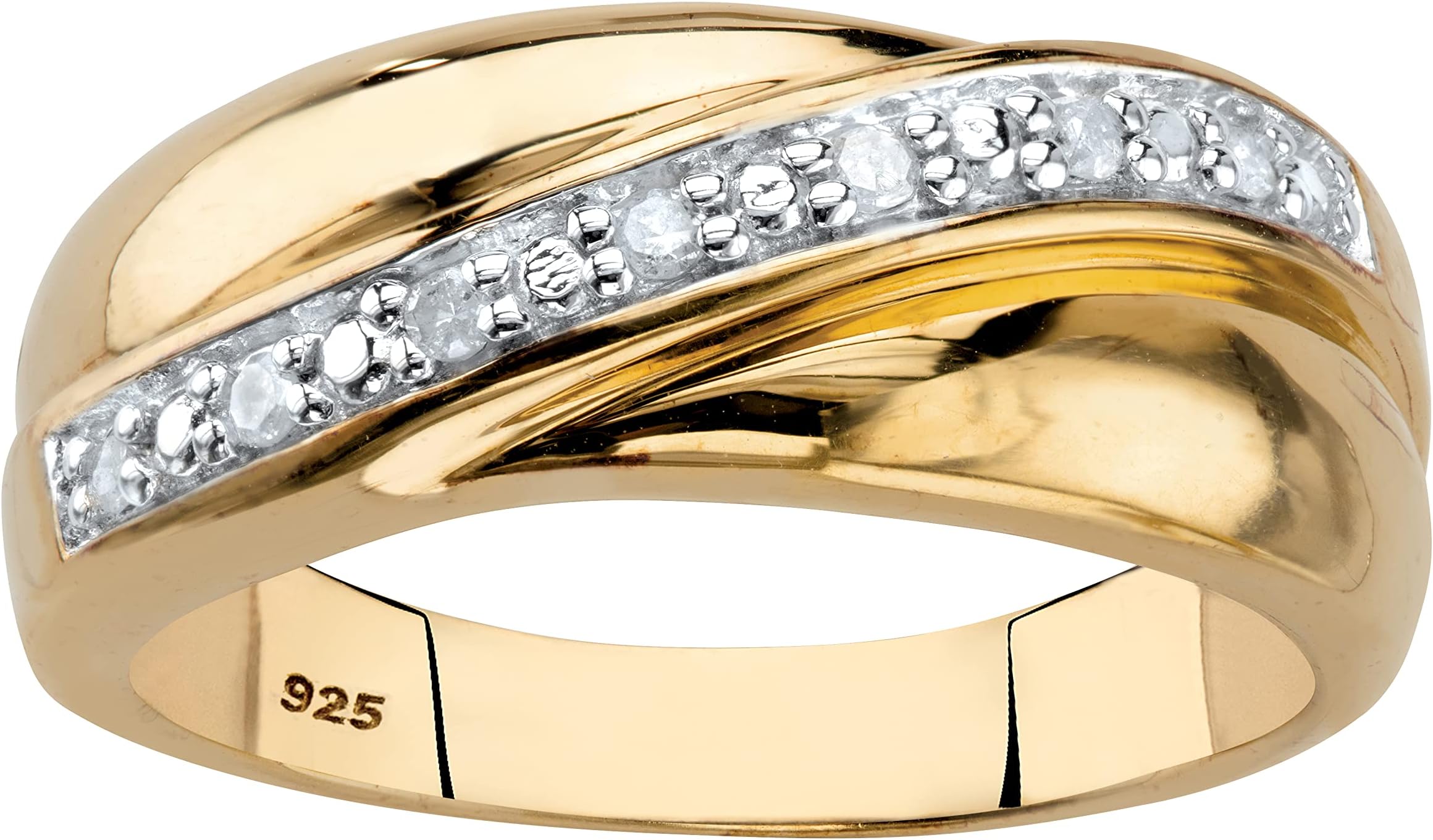 PalmBeach Men's Yellow Gold-plated Sterling Silver Round Genuine Diamond Diagonal Wedding Band Ring (1/8 cttw, I Color, I3 Clarity) Sizes 8-16