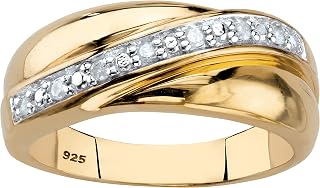 PalmBeach Men's Yellow Gold-plated Sterling Silver Round Genuine Diamond Diagonal Wedding Band Ring (1/8 cttw, I Color, I3 Clarity) Sizes 8-16
