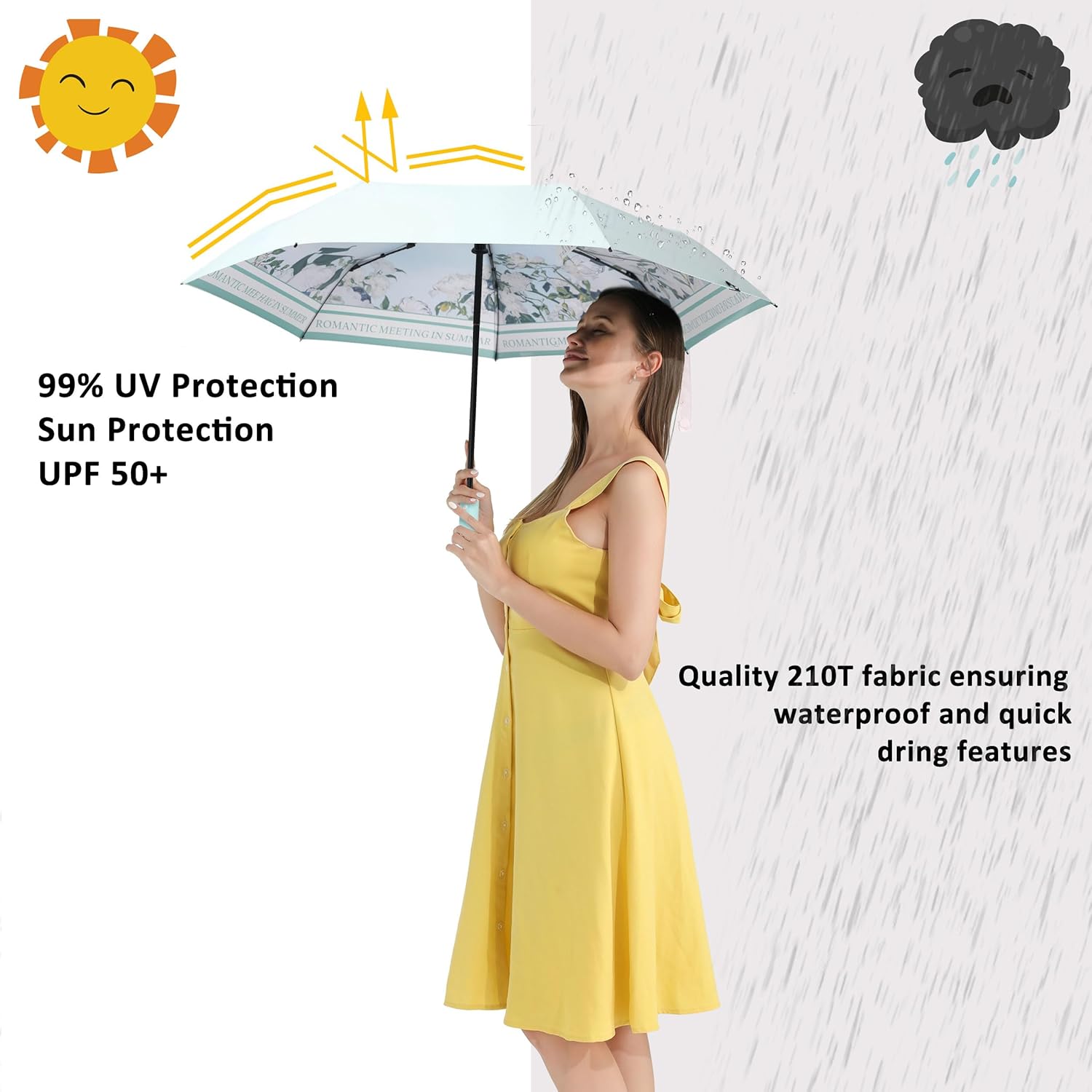 BAODINI Small UV Protection Travel Umbrella Compact for Rain and Sun UPF 50+ Windproof Portable 42 inch Umbrella for Women and Men - Image 2