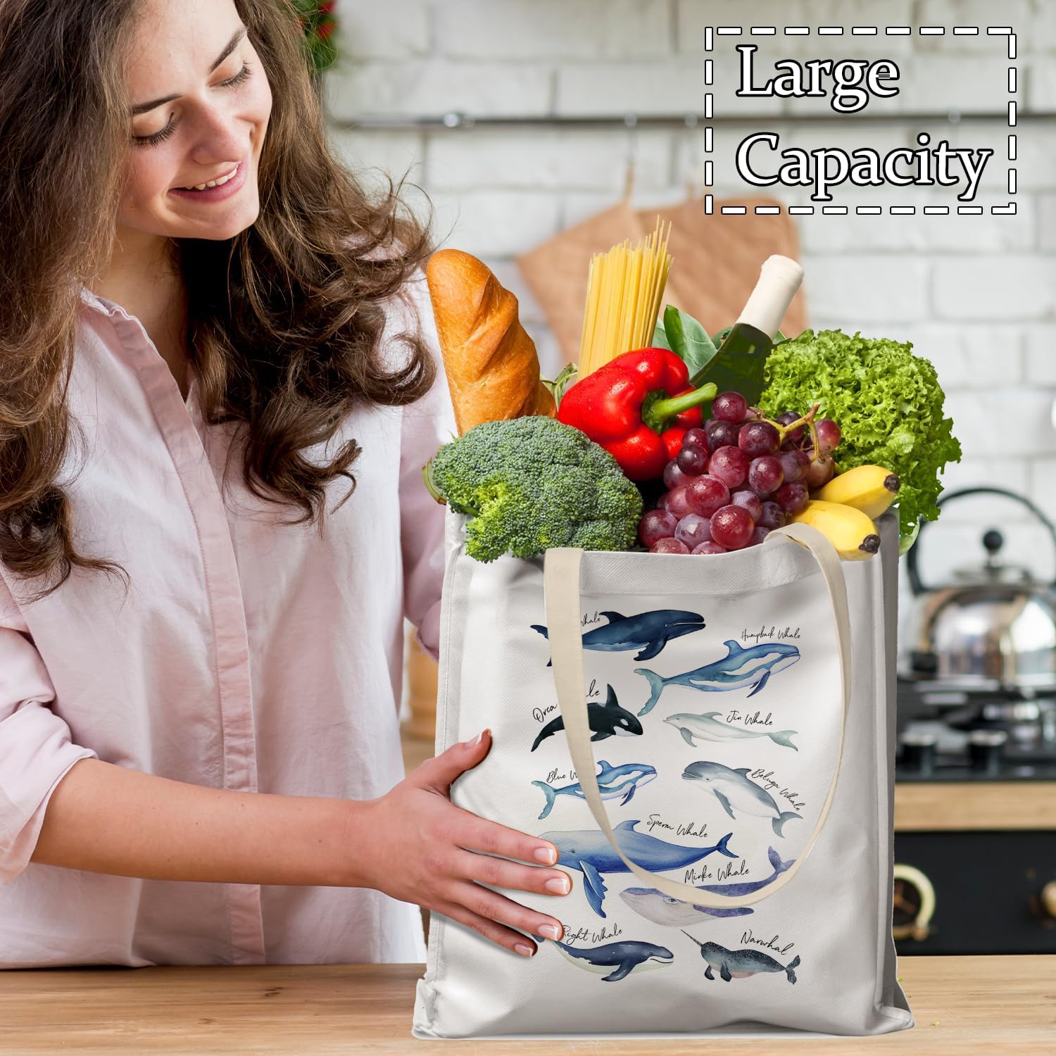 クジラビーチトートバッグ、クジラ種 キャンバストートバッグ、女性用、海洋動物トートバッグ、サマービーチギフト, Syxlbt-01,