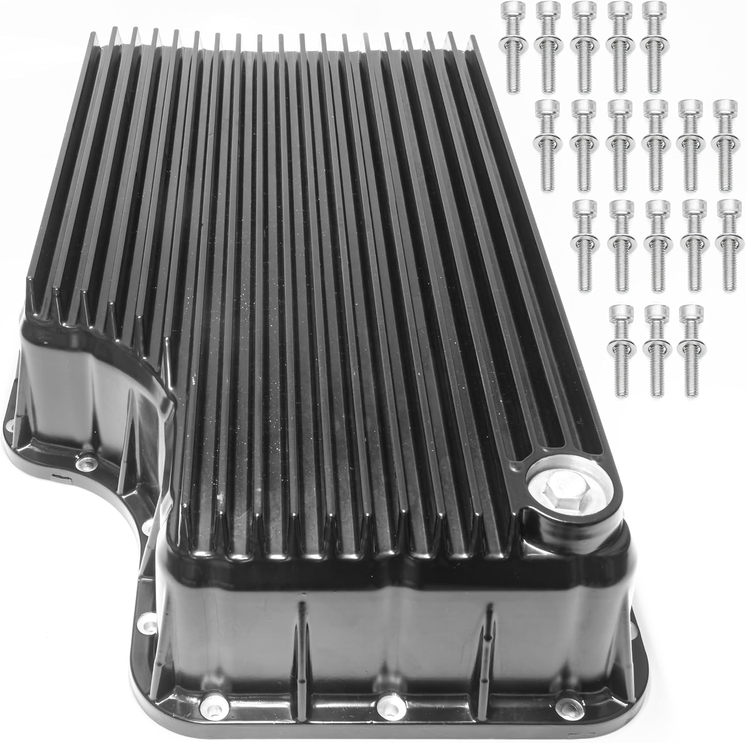 328052020 Heavy Duty 6R140 Transmission Deep Pan, Cast Aluminum Black Compatible with Ford F250 F350 F450 F550 2011-2019 6.7L, Increased Fluid Capacity Cooling Upgrade