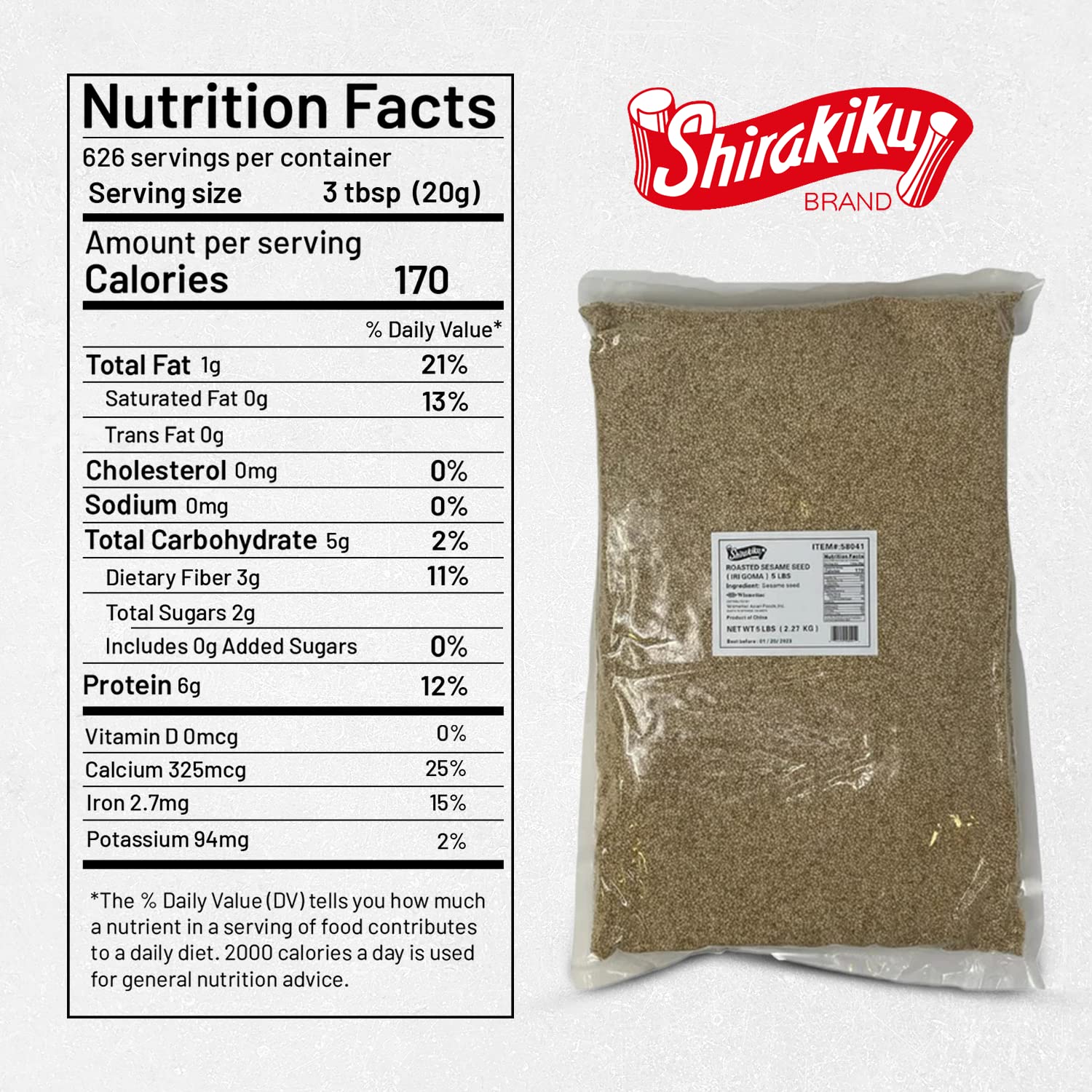 Shirakiku Roasted Sesame Seeds (IRI GOMA) | Perfect for Salad, Sushi, and Noodles Topping | Toasted Sesame Seeds with an Enticing Aroma, Flavor, and Crunch, 5 lb - ( Pack of 1 )