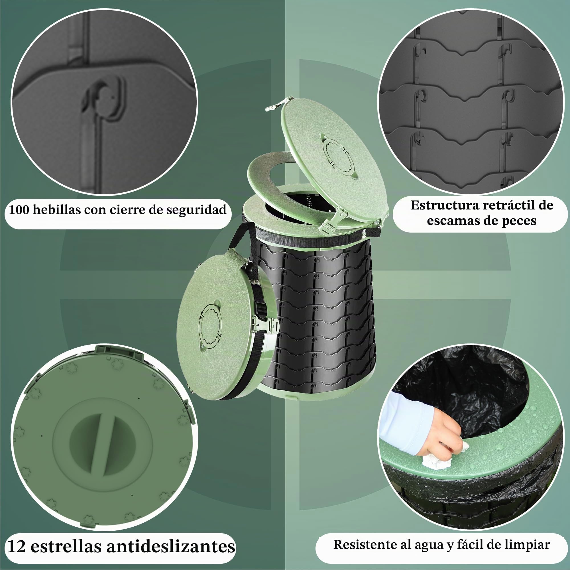 ALEVMOOM 2023 XXL Inodoro portátil actualizado para Acampar Inodoro de Viaje liviano con Asiento Inodoro Plegable retráctil para Acampar para Adultos Pesca Senderismo Atascos de tráfico