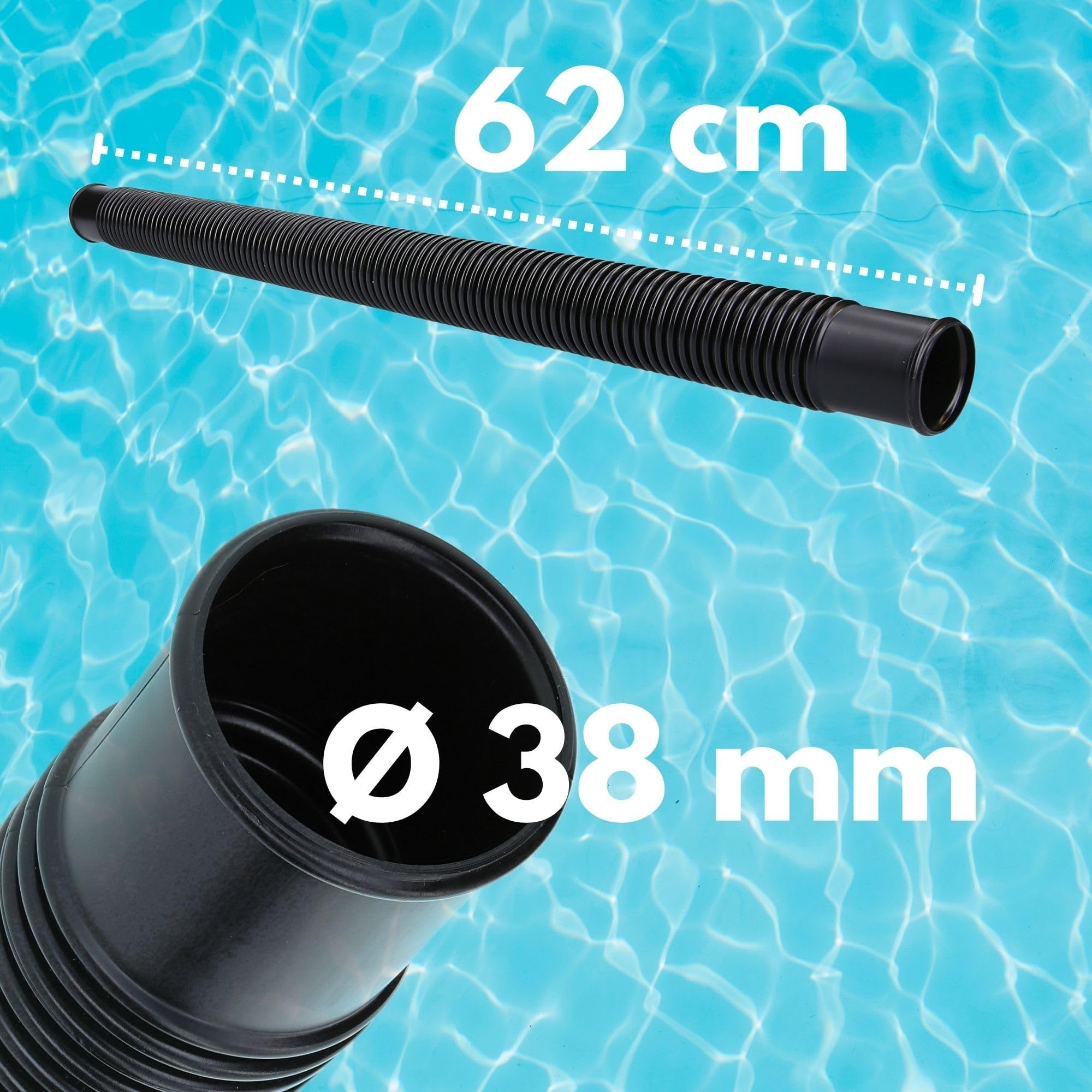 Kalitec tuyau pression 38 mm 62 cm noir aspiration flexible pompe piscine filtre sable skimmer raccordement 1 1/2 pouce