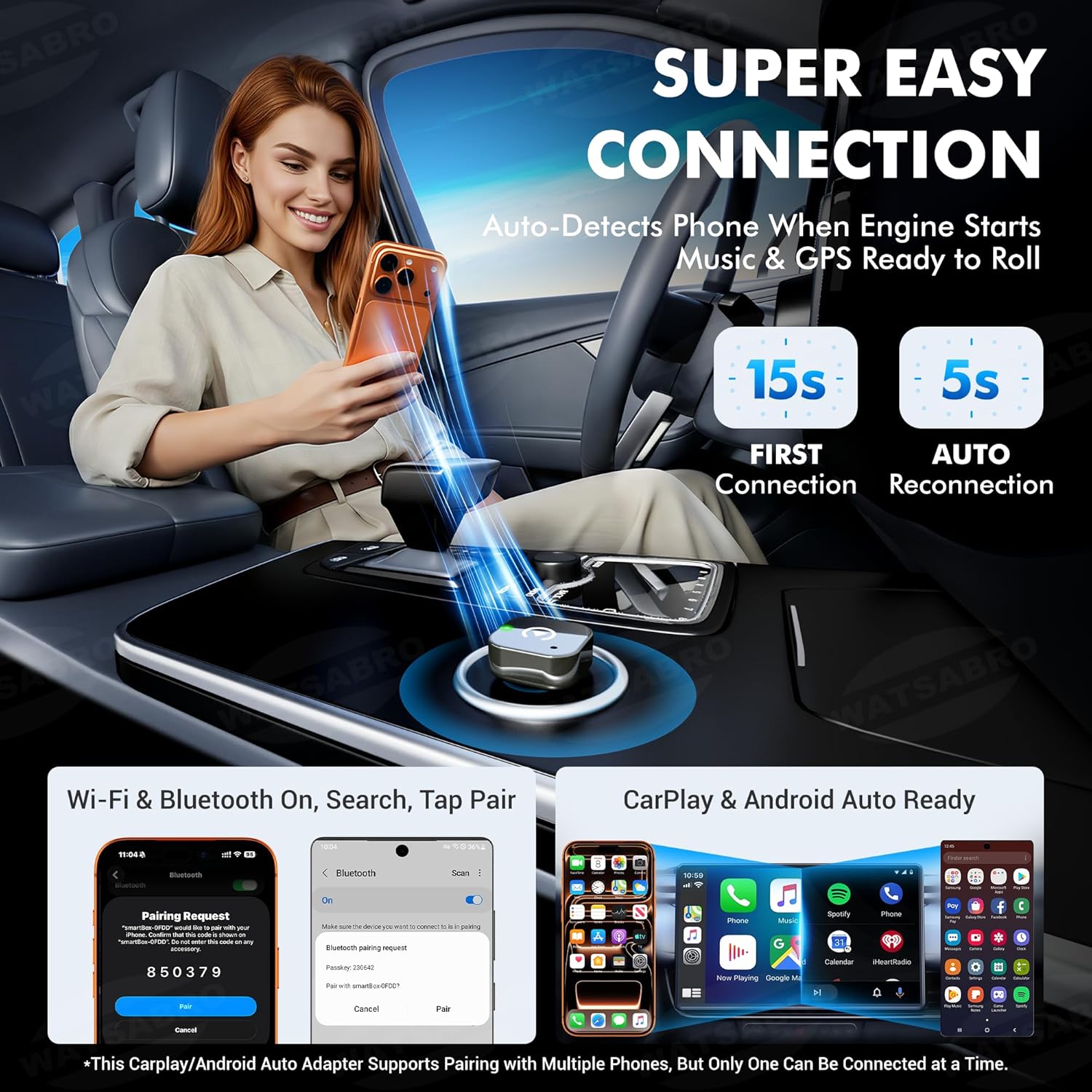 2026 Upgraded 2-in-1 Wireless CarPlay Adapter for iPhone & Android Auto, Plug and Play, Convert Wired to Wireless, Fast Auto-Connect & No Latency, USB-A/USB-C for 98% Factory Wired Cars