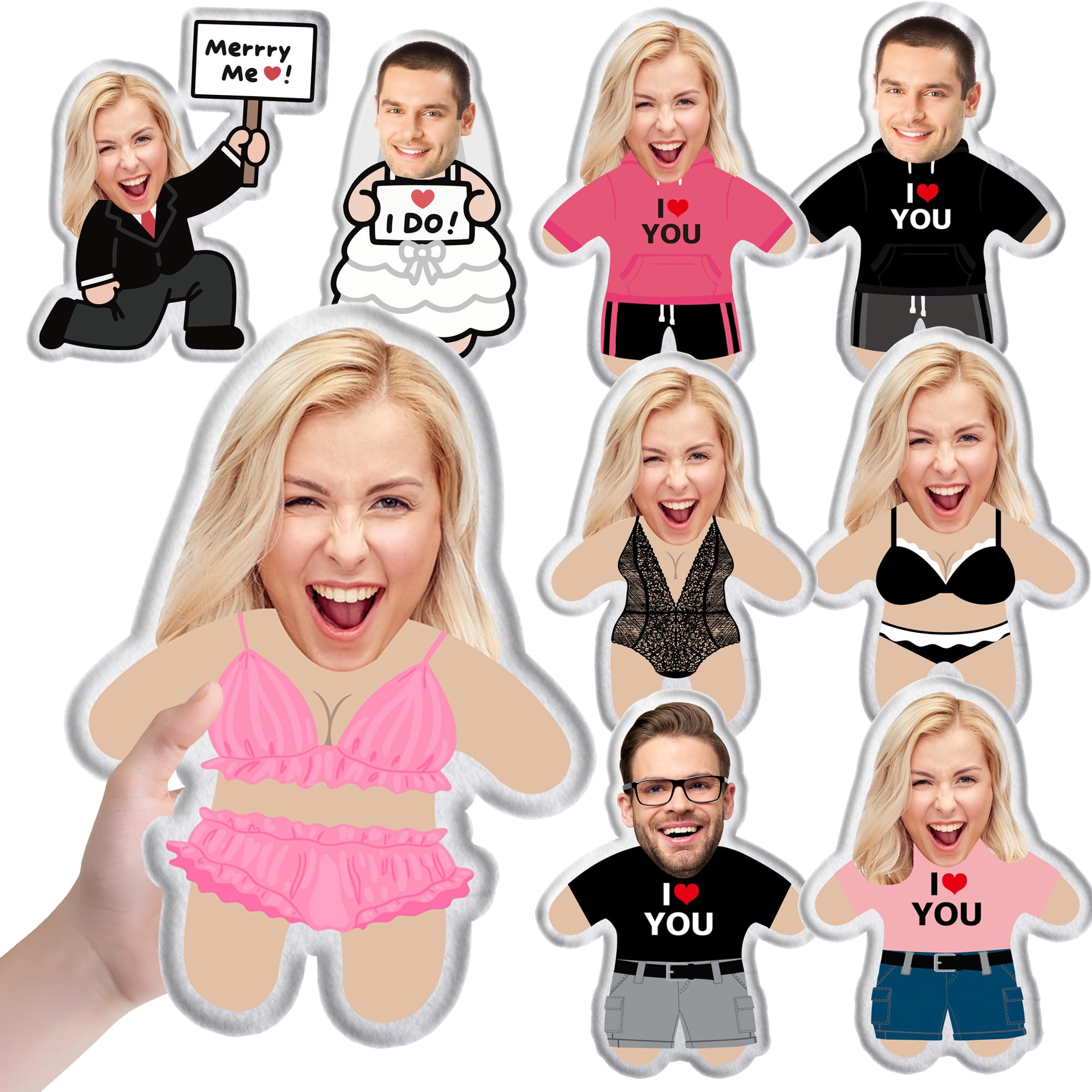 Personalizado Divertido 3D Doble cara de Peluche Rellena Almohada, Personalizado Divertido Almohada con Mascota/ Imagen/ Personas para Parejas Novio Novia Cumpleaños, Navidad, Regalo de San Valentín