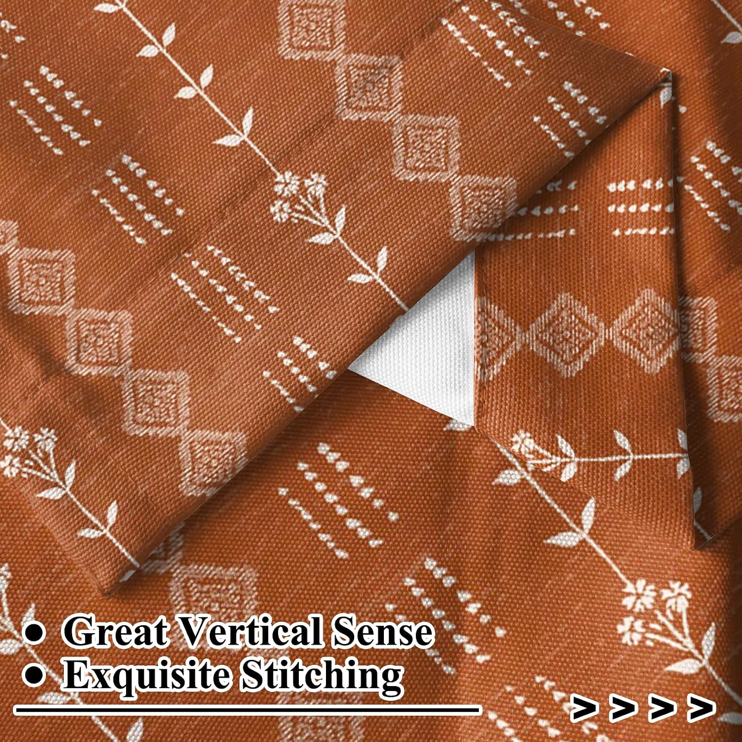 Renaiss 42 x 63 Inch Terracotta Boho Curtains Vintage Floral Farmhouse for Living Room Patterned Linen Aztec Printed Western Rustic Vintage Floral Light Filtering Curtain for Bedroom Rust 2 Panels