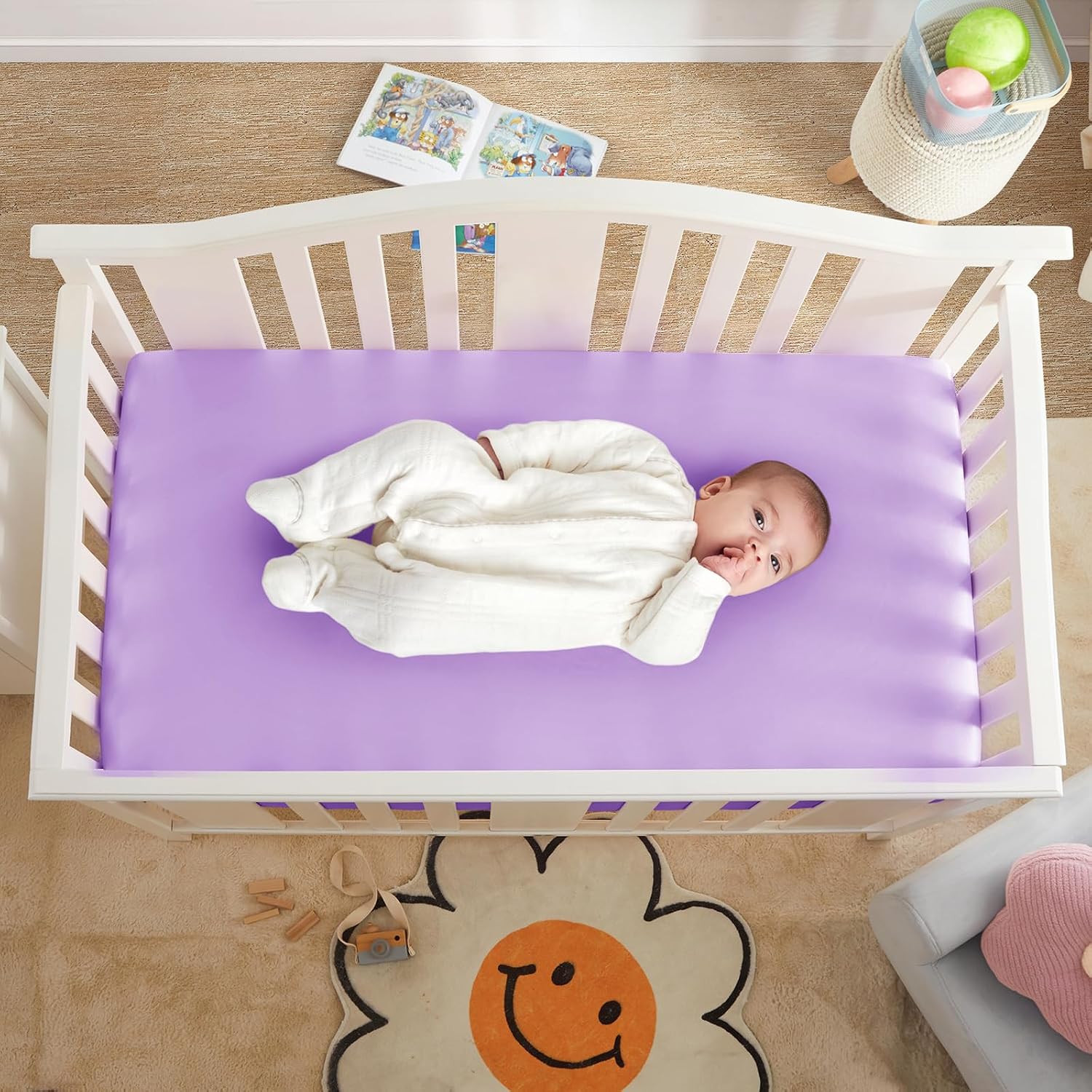 Horbaunal 2 Pack Satin Pack n Play Sheets for Baby with Sensitive Hair and Skin, Silky Mini Crib Sheets 38" x 24" x 5", Soft Playard Sheet Protector Baby Mattress Sheet, Blush Pink & Violet