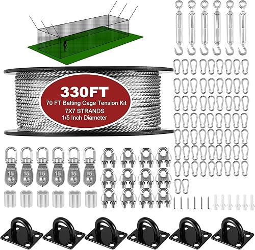 Kit de tensión de alambre de malla de acero inoxidable (35 pies55 pies70 pies), jaula de bateo retráctil, jaula de bateo retráctil, jaula de bateo