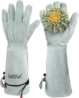 SUNYPLAY Gardening Gloves for Women/Men, Thorn Proof Cowhide Leather Garden Work Gloves