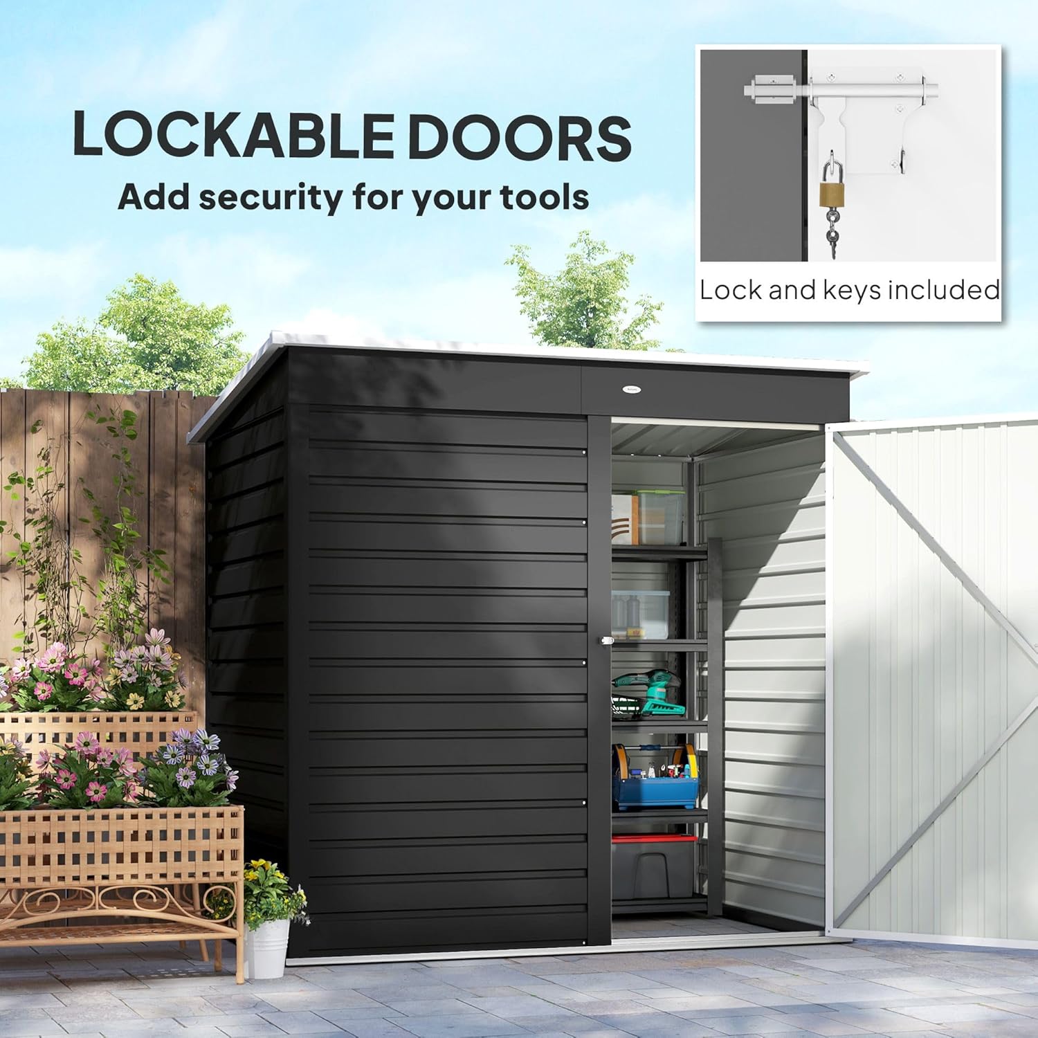Garden Tool Shed with Garbage Collection