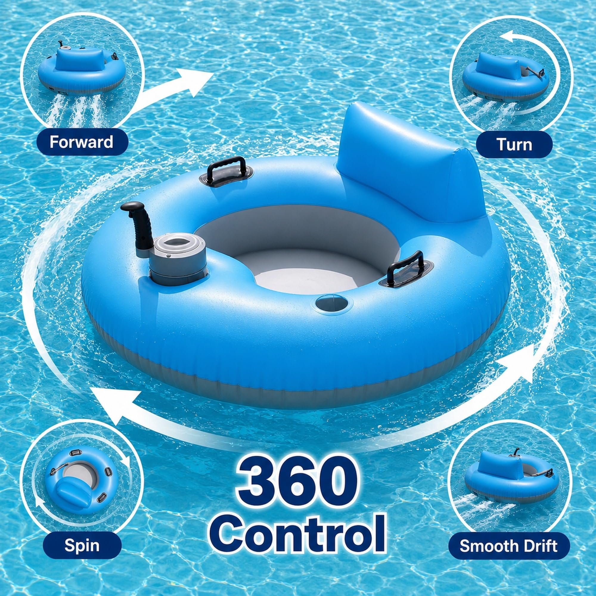 Flotador de Piscina motorizado con Respaldo y Sistema de accionamiento de 50W
