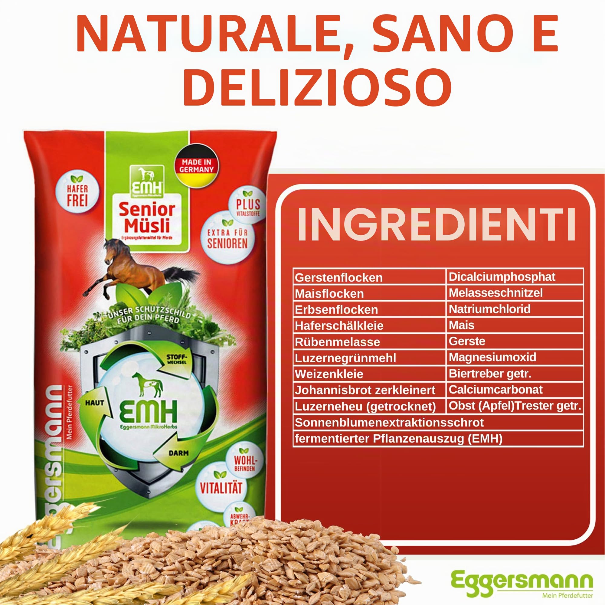 Eggersmann EMH Senior Müsli Sacco 20 kg – Manichino Cavalli Antichi – Prevenzione della Perdita di Sostanze con Selenio – Naturale Eggersmann