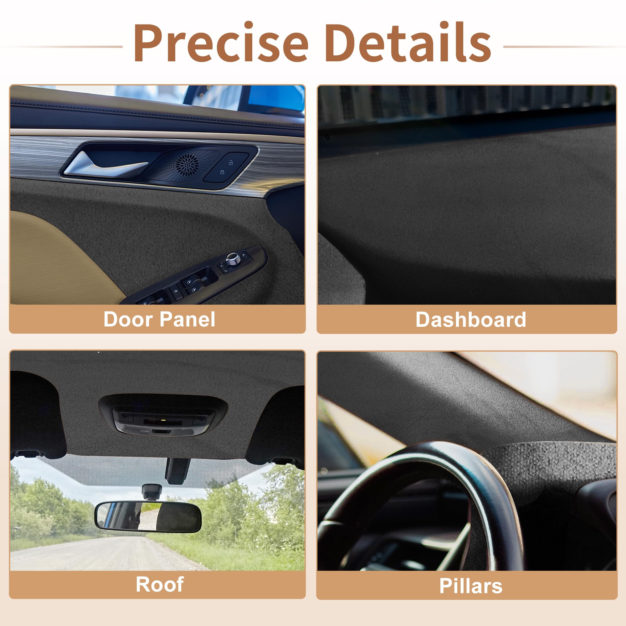 Gamuza Tela 160g Techo Revestimiento Tela 100" l x 60" W Interior Recorte Bricojale Techo Reparación Reemplazo Espuma Respaldo para Coche Camión RV SUV Automotriz Negro 1Pc