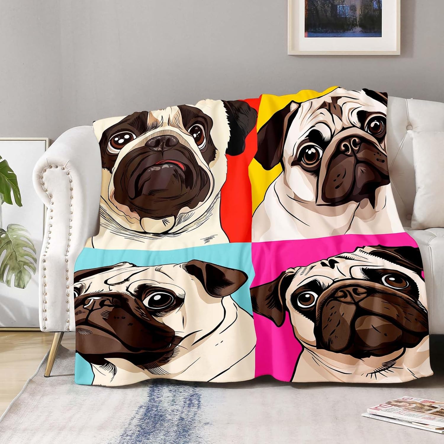 Pug Blanket Gifts for Kids Adults - Puppy Dog Animal Lovers Throw Soft Warm Lightweight Fleece Cozy Fuzzy Blankets for Boys Girls Women Cartoon Birthday Bedroom Living Room Bed Couch Decor 60"x80"