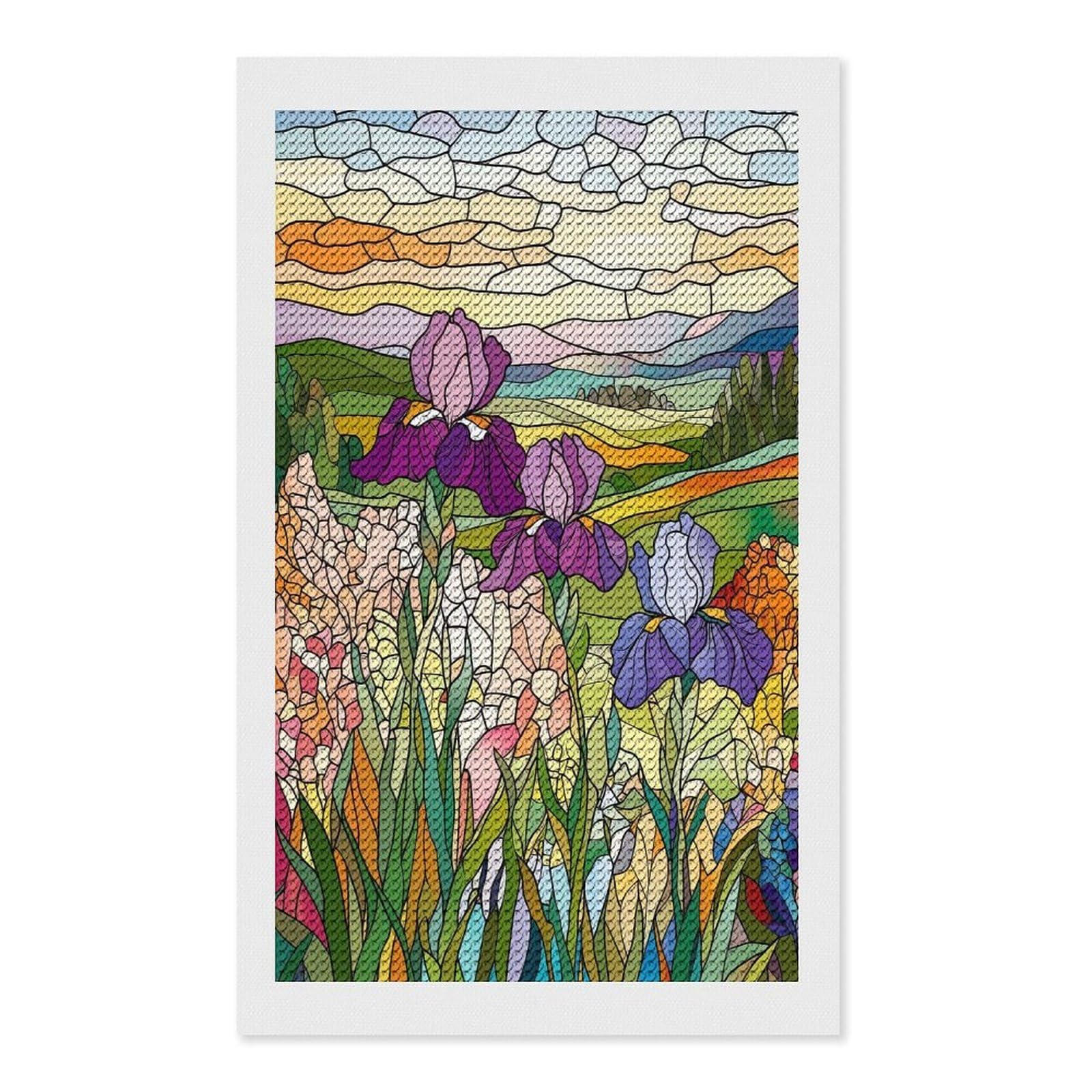 Junmoney Stained Glass Irises Full Drill Diamond Painting Kit 12"x20", for Teens, Calming Craft to Unwind, Home Wall Decor, Christmas Gift