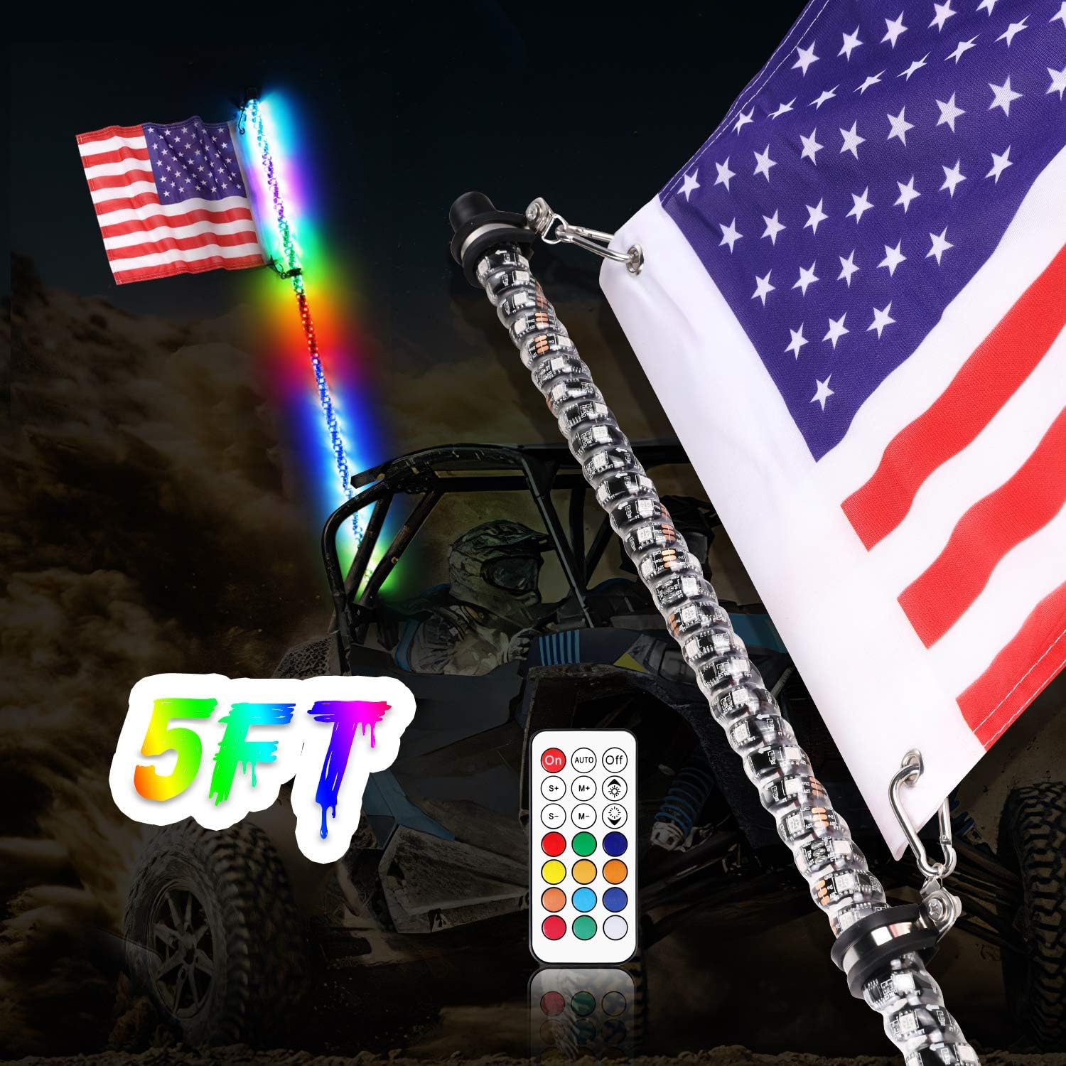 LED Whip Lights, Auto Power Plus 5ft LED Whips with Flag