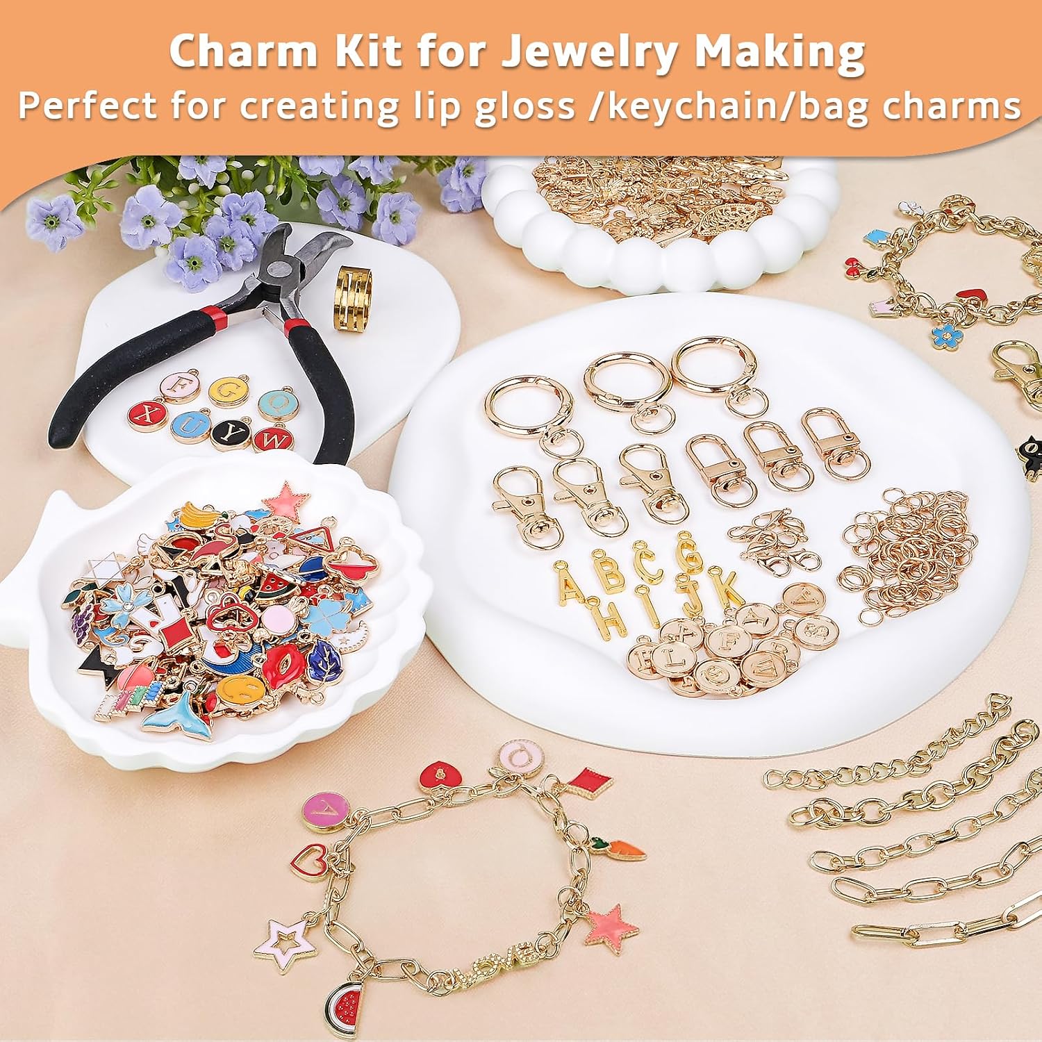 530Pcs Charms Lip Gloss Keychain Making Kit, Bag Charm Making Kit for DIY