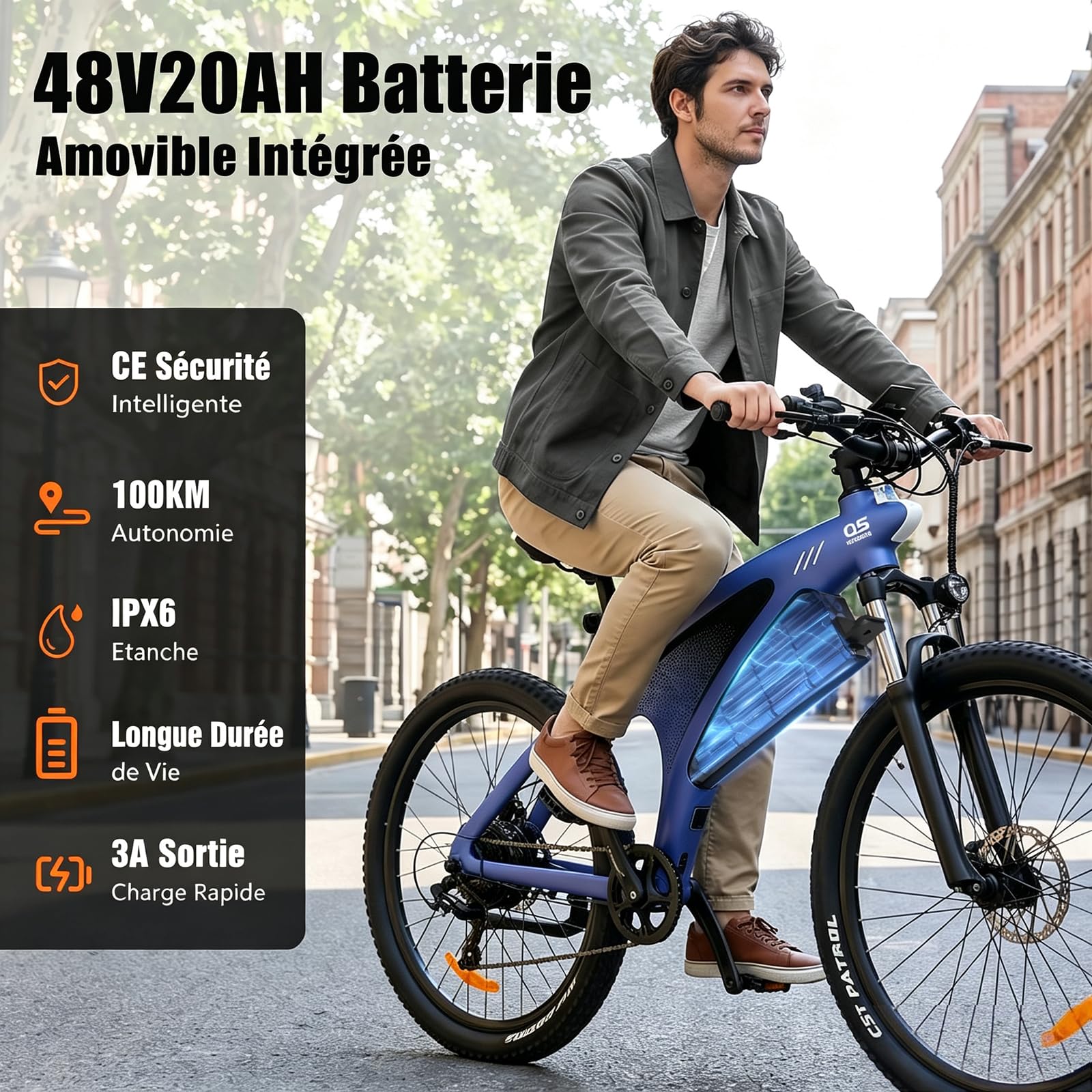 HX Q5 Shark Vélo Électrique Homme VTT Adulte,27.5" Vélo Électrique Ville,Capteur De Couple,85Nm,13/20Ah,Autonomie 60-220km Ebike,Amortissante Réglable,Freins à Disque Hydrauliques