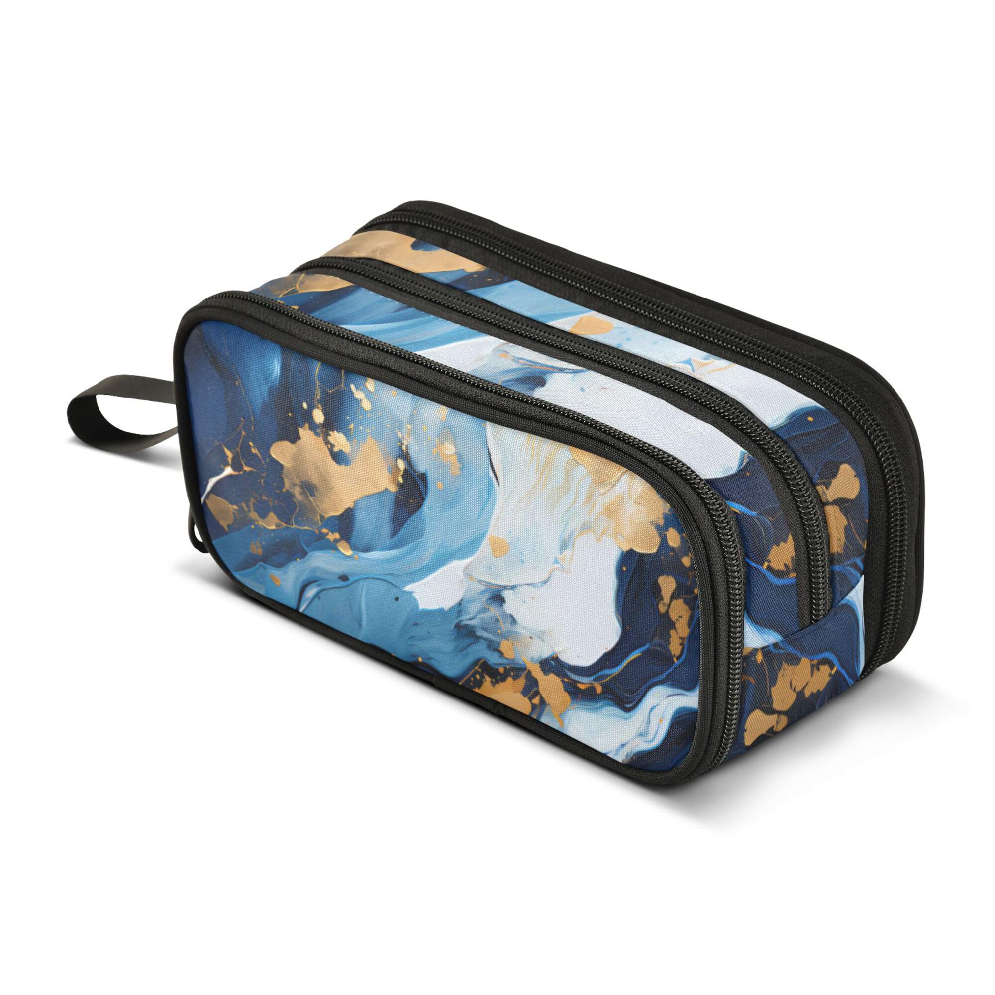 ALAZA Large Pencil Case, Big Capacity Pencil Bag Pen Pouch Holder 3 Compartments,Marble Blue School Office Supplies Stationery Makeup Bag Storage Organizer for Students Girls Boys Women Men — image 1