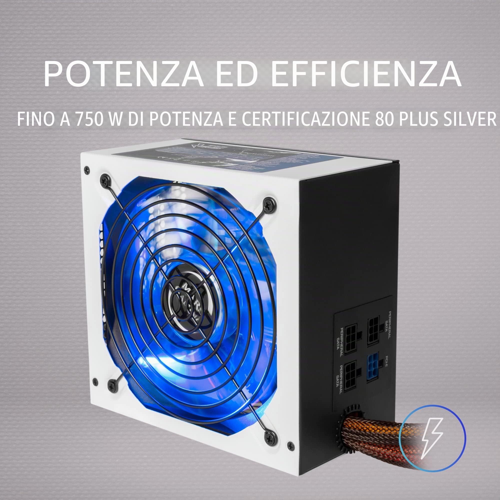 Mars Gaming MPZE750, Alimentatore Modulare per PC 750W, 80Plus Silver, Bianco
