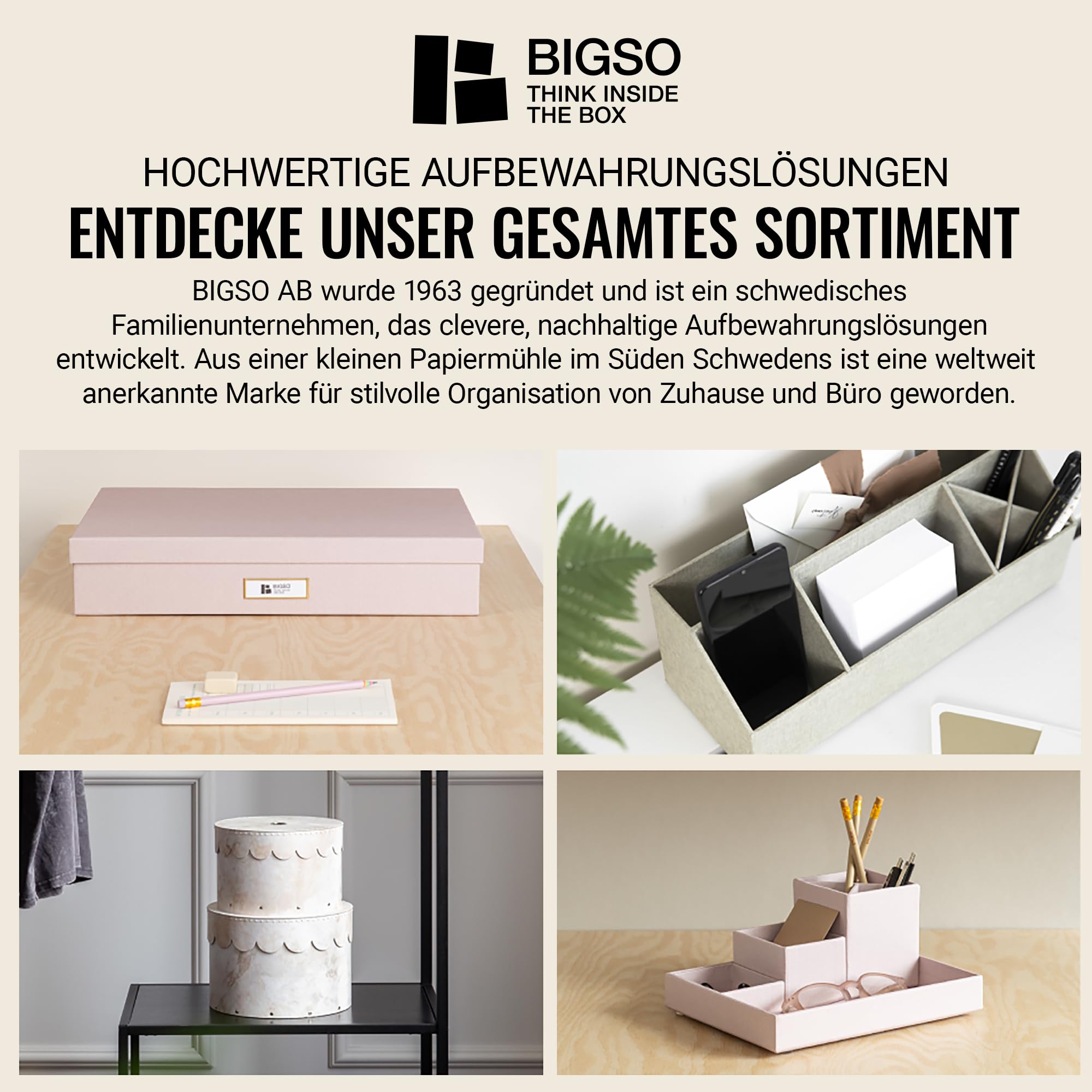 BIGSO HOLGER 5-teiliges Schreibtisch Set – Ordnungssystem mit 2 Stehsammlern, 2 Briefablagen und einer Box – Organizer aus Faserplatte und Papier in Leinenoptik – beige