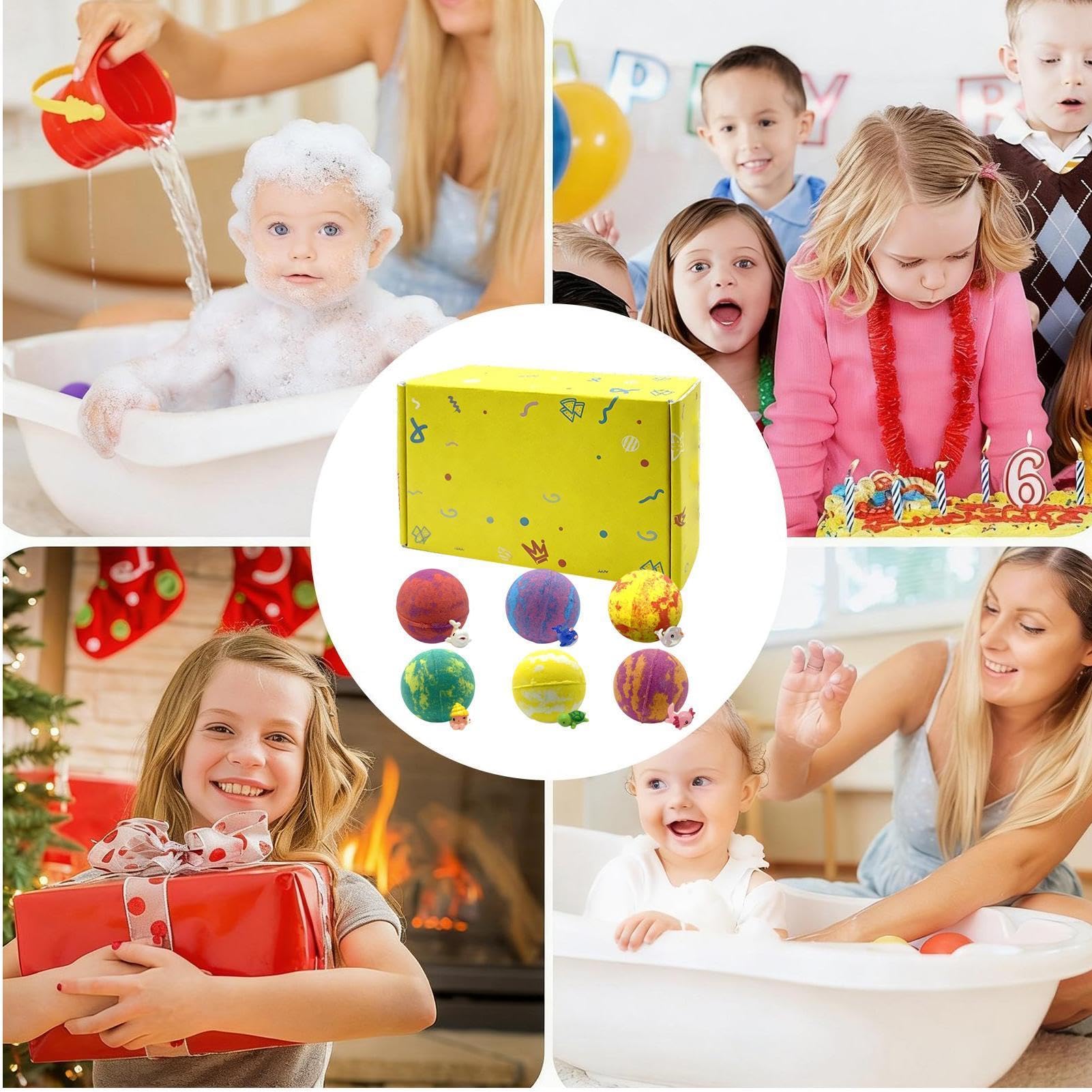 Bombe da bagno frizzanti per bambini 6 Pezzi di Bolle Colorate Profumate | Frizzanti da vasca con giocattolo animale cartoon brillanti al buio Per vasca bagno feste spa hotel vacanze