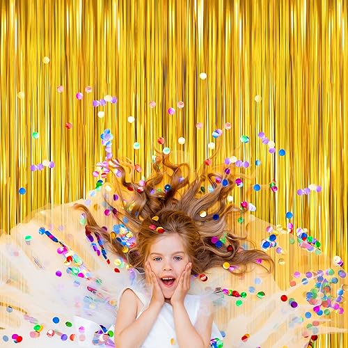 Miniatura 3 de FANNEV 3 cortinas de flecos de papel de oropel dorado de 3.3 x 8.2 pies para cumpleaños, graduación, boda, compromiso, despedida de soltera,