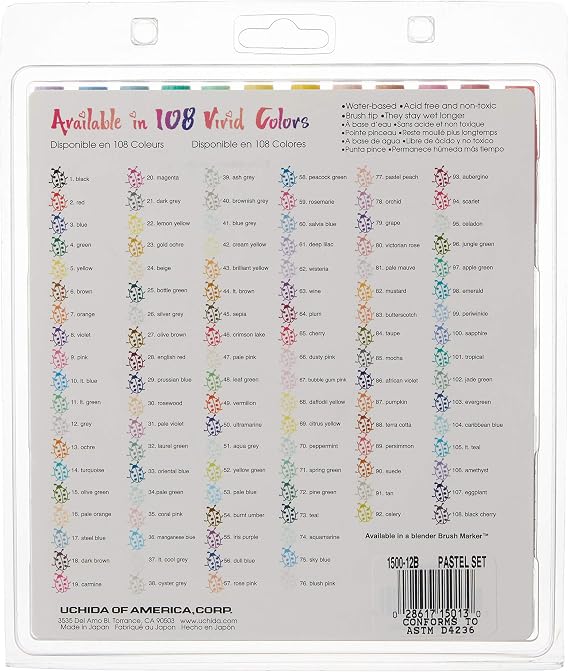 Uchida Brush Markers 12/Pkg -Pastel