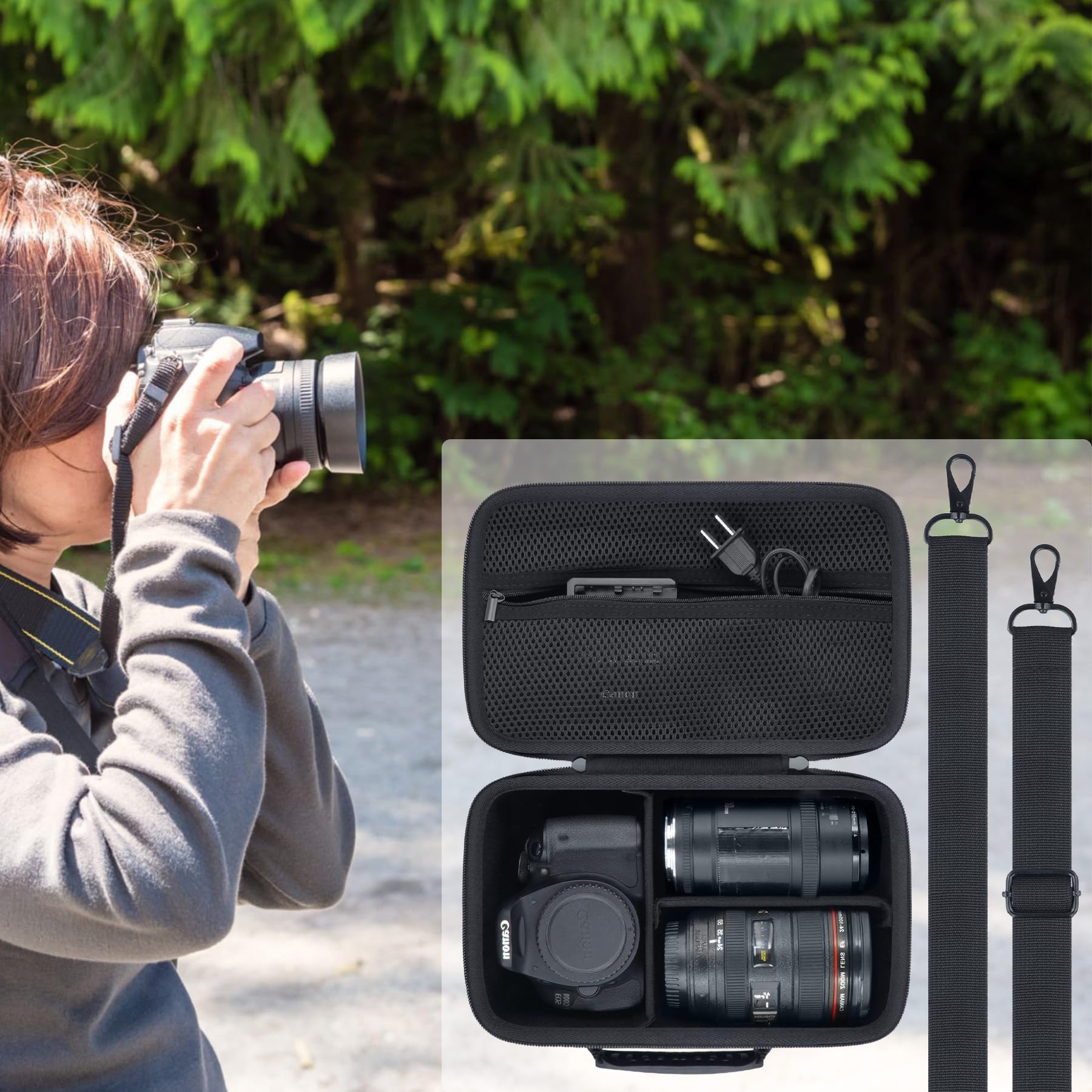 Khanka pour Canon EOS Rebel 2000D/4000D/1300D/R50/R100/R5/R7/R8/R6 Mark II/250D Appareil Photo DSLR - Boîtier de Transport Rigide, Housse de Voyage pour Canon EOS DSLR , Boîtier Uniquement (Noir)