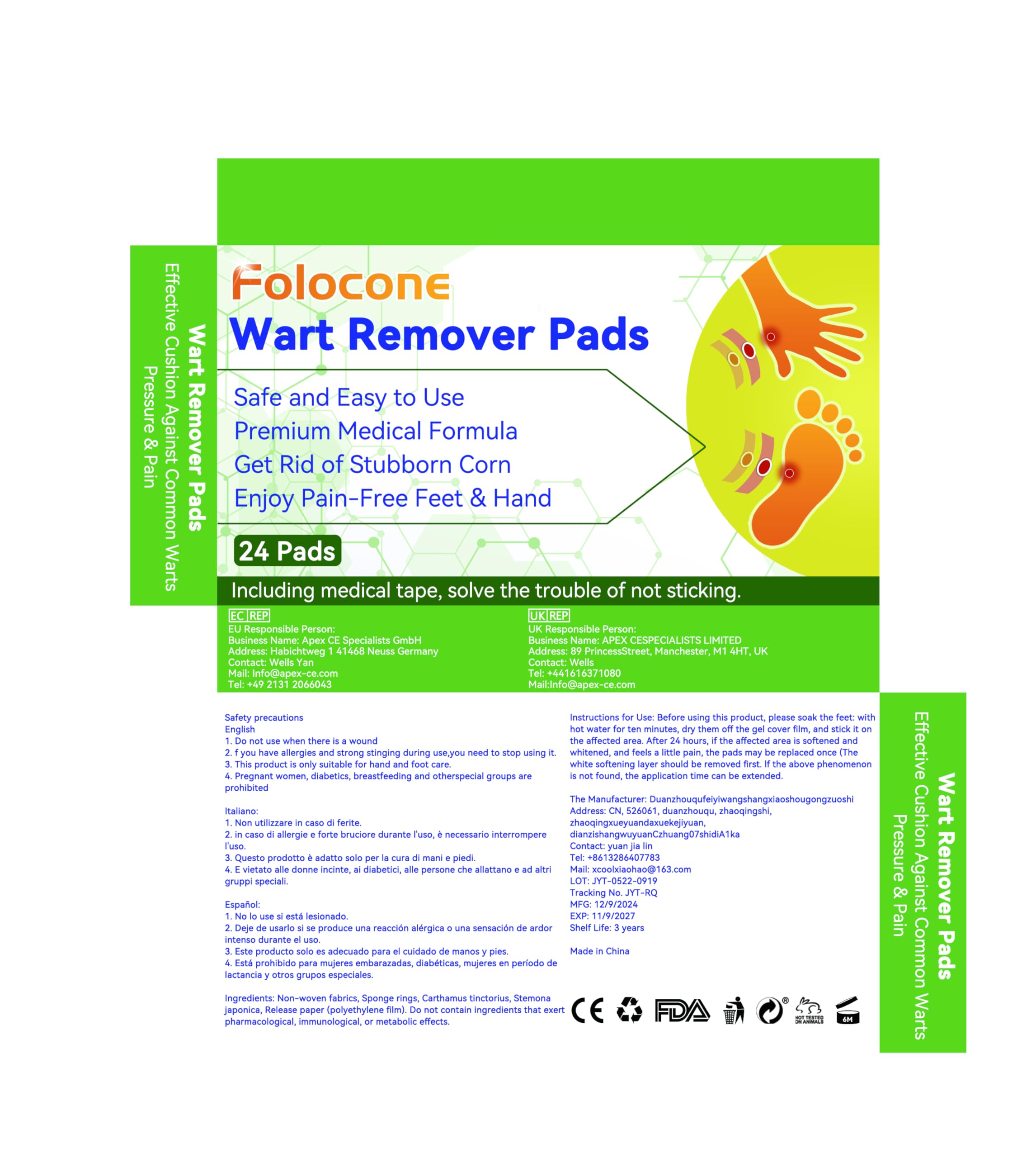 Folocone Wart Remover Pad Wart Removal Plasters 24pcs Wart Remover
