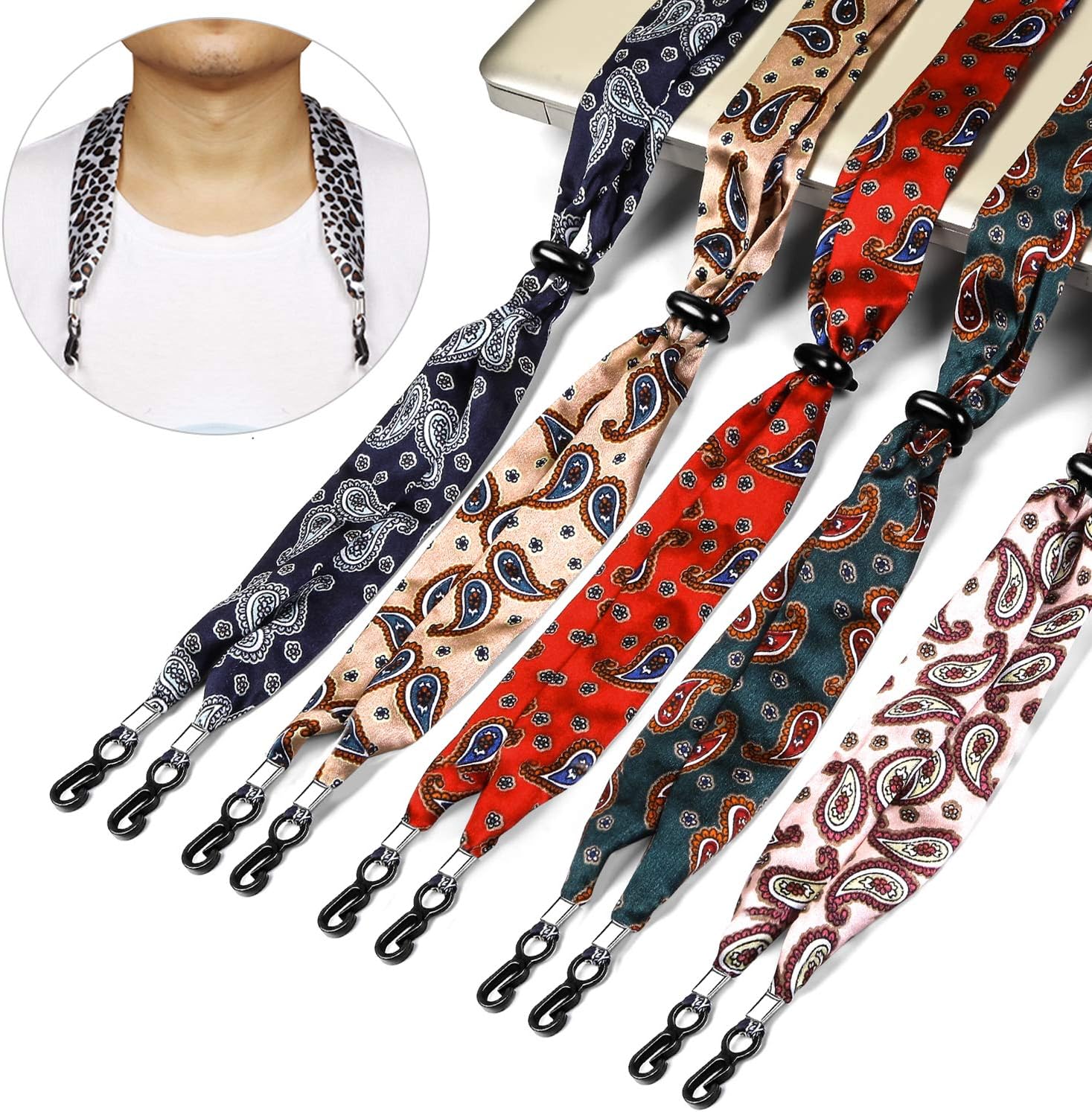 Eralove 5Pack - Facemask Lanyard - Rotatable J-Clip - Face Shield Fixing Clip Adjustable Mask Lanyard for Ladies/Children(16.5 inches) … (5 Packs)