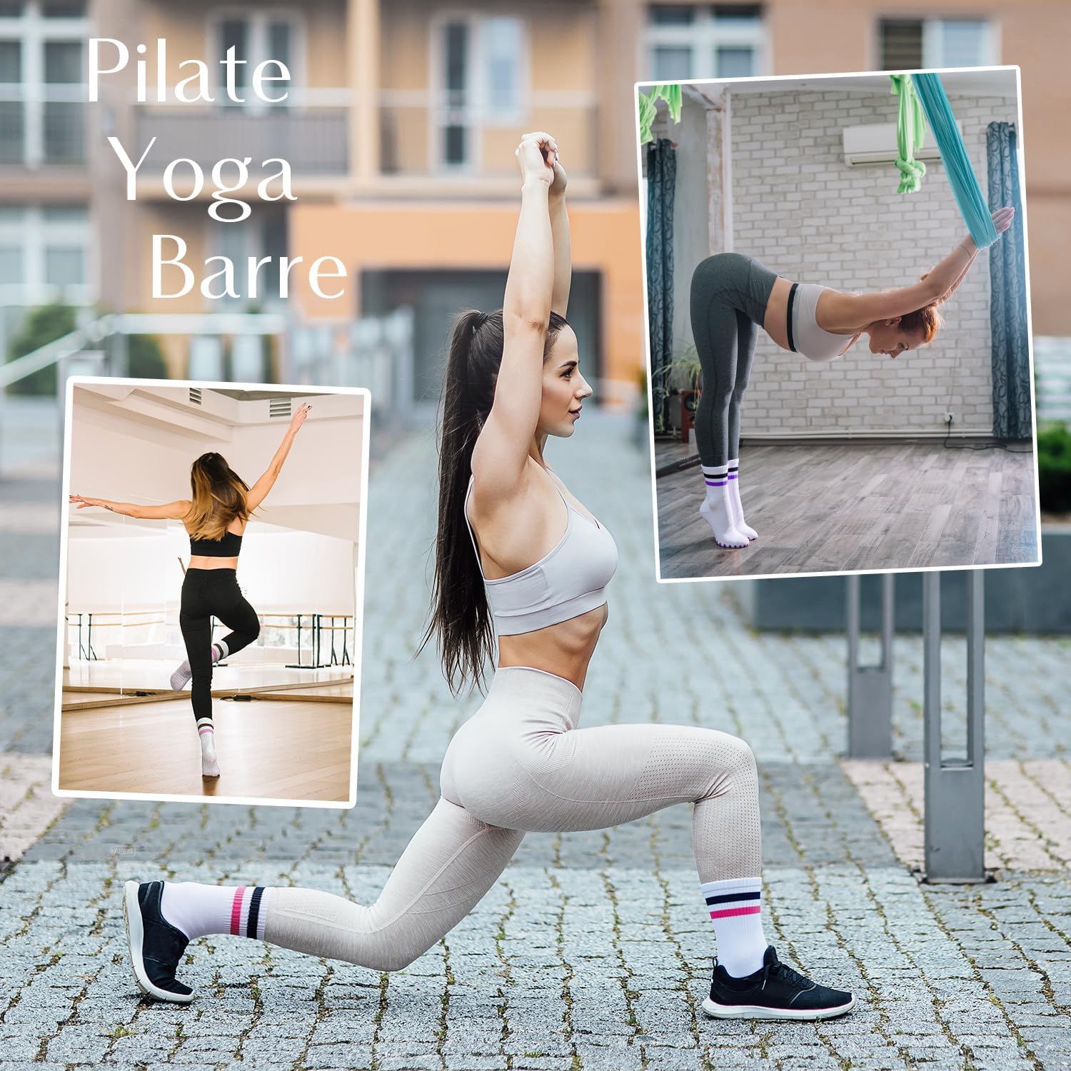 Sofier Pilates Grip Socks Women Crew Athletic Yoga Non-Slip Barre Slipper Workout Hospital Stripe - Image 6