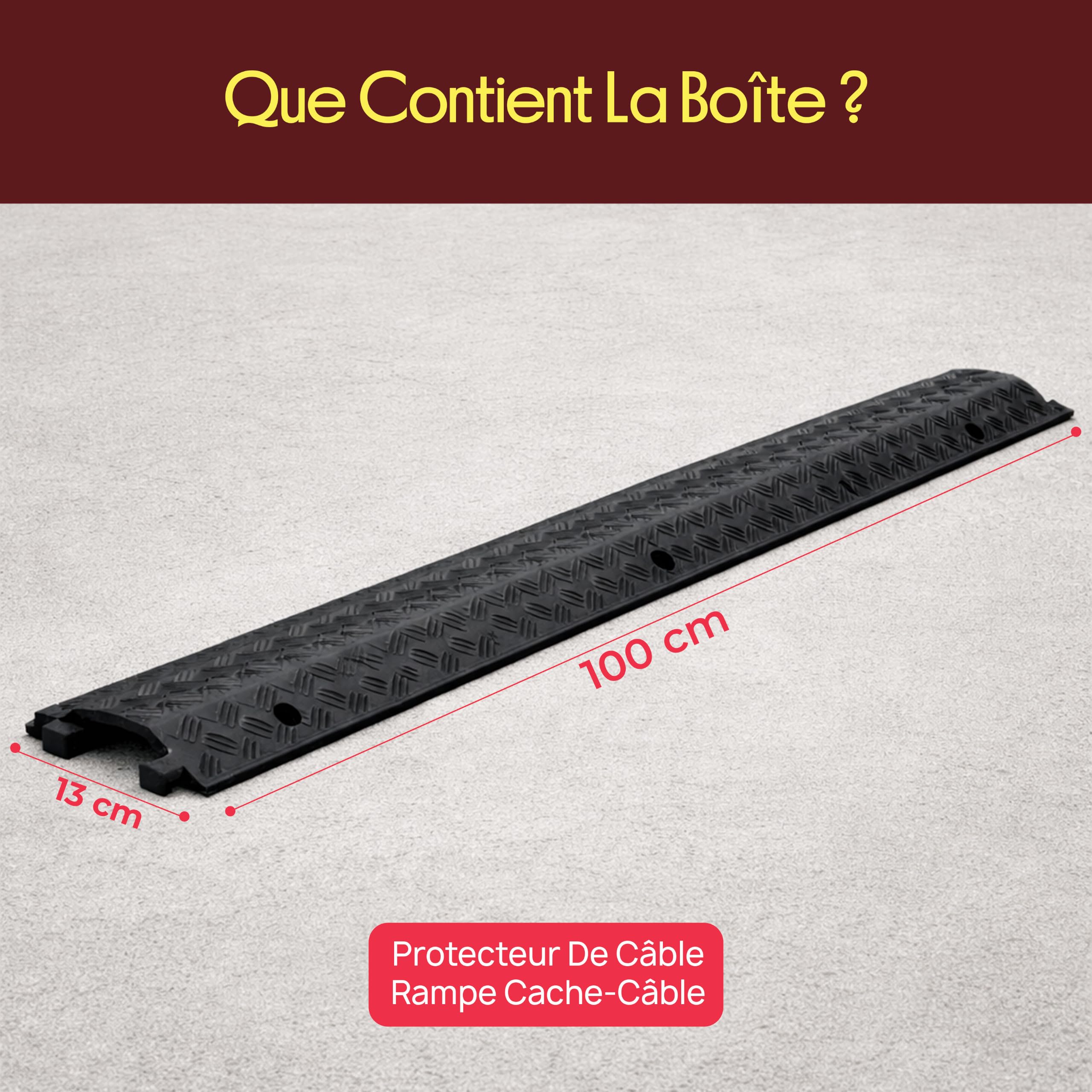 Pyle Rampe de Protection de Câble 1 Canal – Supporte Jusqu’à 5 000 kg, Protège-Câbles et Tuyaux, Usage Intérieur et Extérieur, 100 × 13 × 2 cm