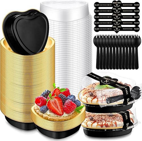 Yinkin 50 juegos de moldes para tartas en forma de corazón de 9 onzas para el día de San Valentín, moldes de papel de aluminio de 5.4 pulgadas con