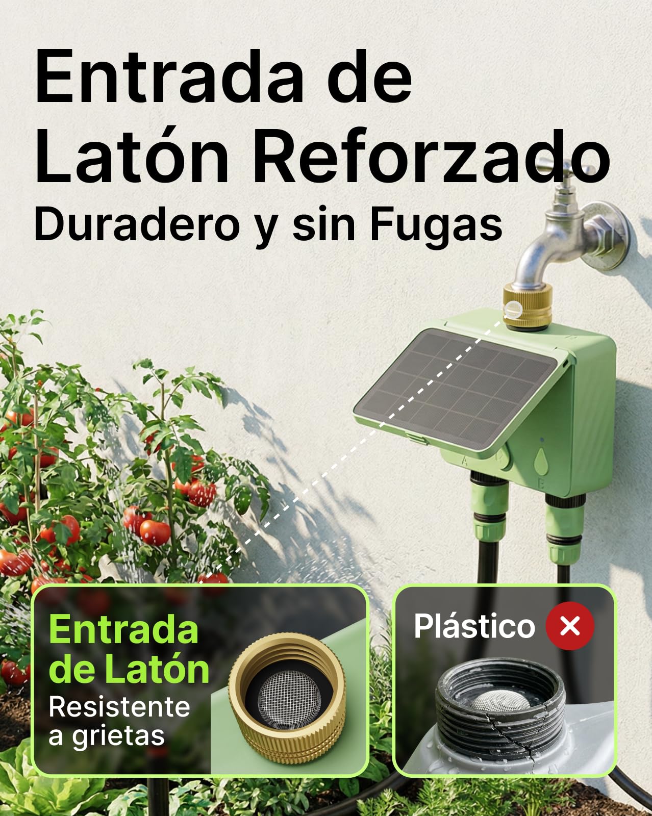 Programador Riego WiFi 2 Vías Solar, Programador de Riego Conectado con Caudalímetro, Sin Hub, Entrada de Agua de Latón, Riego Automático para Jardín (App/Alexa)