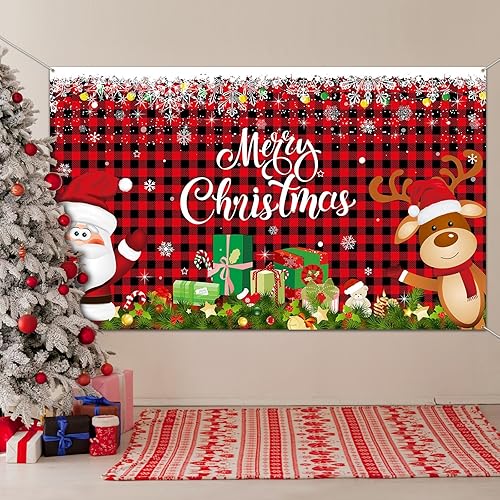 Miniatura 2 de Telón de fondo de Navidad con motivo de Papá Noel y reno, decoración de fondo para fiesta de Navidad, fiestas, cabina de fotos, accesorio para