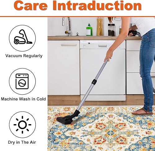 Miniatura 7 de Alfombra bohemia de 2 x 4 pies, lavable, vintage, para interiores, cubierta de suelo, antideslizante, alfombra bohemia plegable, exquisita alfombra
