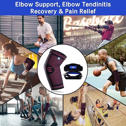 Miniatura 2 de ABYON Soporte de codo de compresión, 1 funda de compresión + 2 coderas de tenis para hombres y mujeres, alivia el dolor, tendinitis, artritis, codo