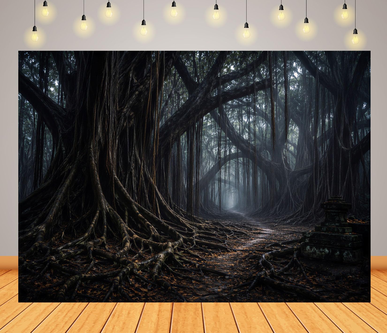 10x10FT (3x3m) Camino Oscuro Entre Raíces Fondo Fotográfico