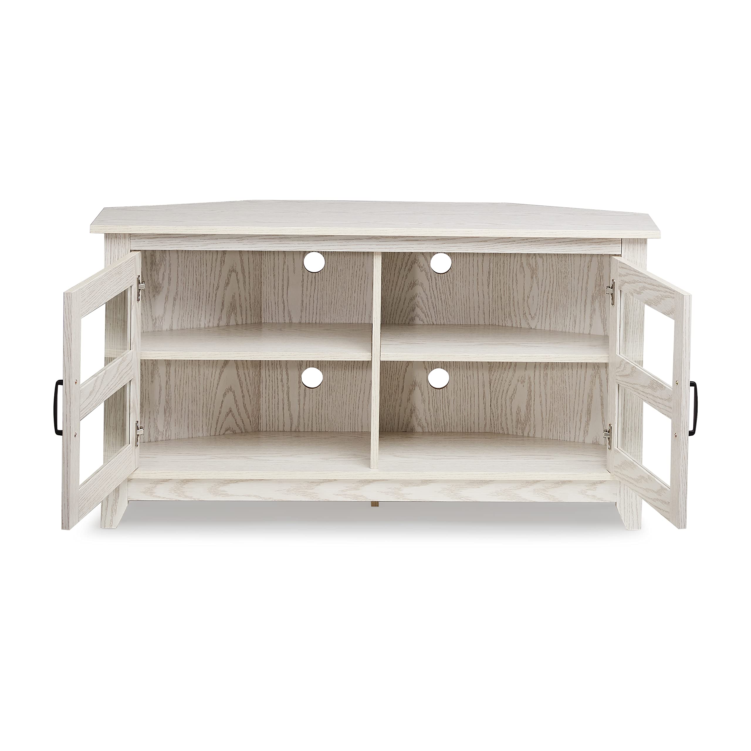 ROCKPOINT Modern Farmhouse 44inch Corner Universal TV Stand Living Room Storage Console, Entertainment Center,White