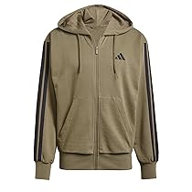 adidas Homme Essential Three Stripes French Terry Fullzip Hoodie, Olive Strata, Black, S