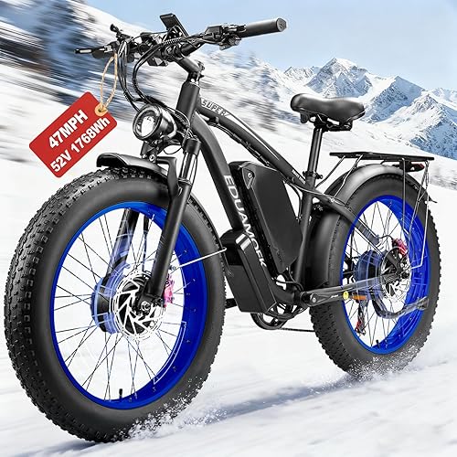 9000W Peak AWD-Ebike-Dual-Motor-Electric-Bike for Adults-Men, 52V 1768Wh Dual-Motor-Ebike 42-46M PH-Hunting-Ebike Long Range Dirtbike, 24"*4.0" Fat-Tire-Electric-Bicycle Mountain Bike Snow